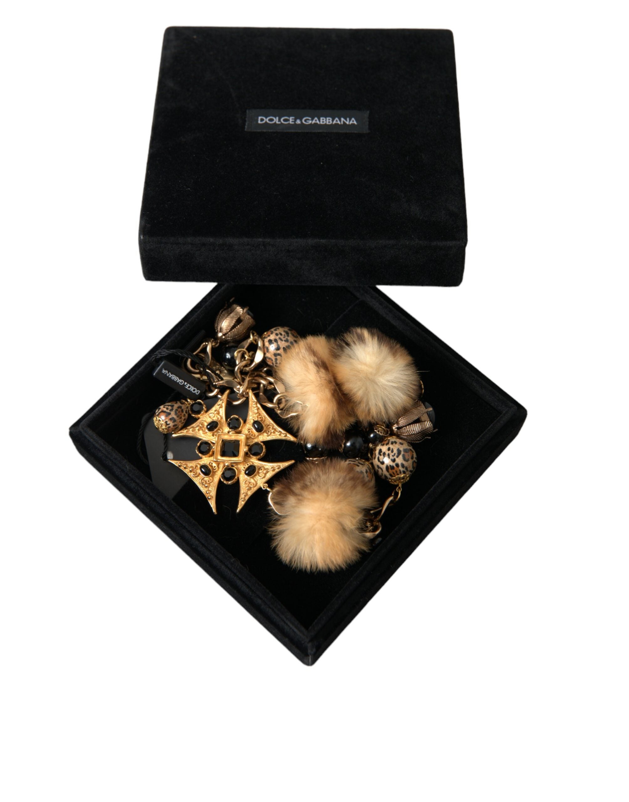 Dolce & Gabbana Gold Black Crystals Lapin Fur Filigree Chocker Necklace -   -  Dolce & Gabbana.
