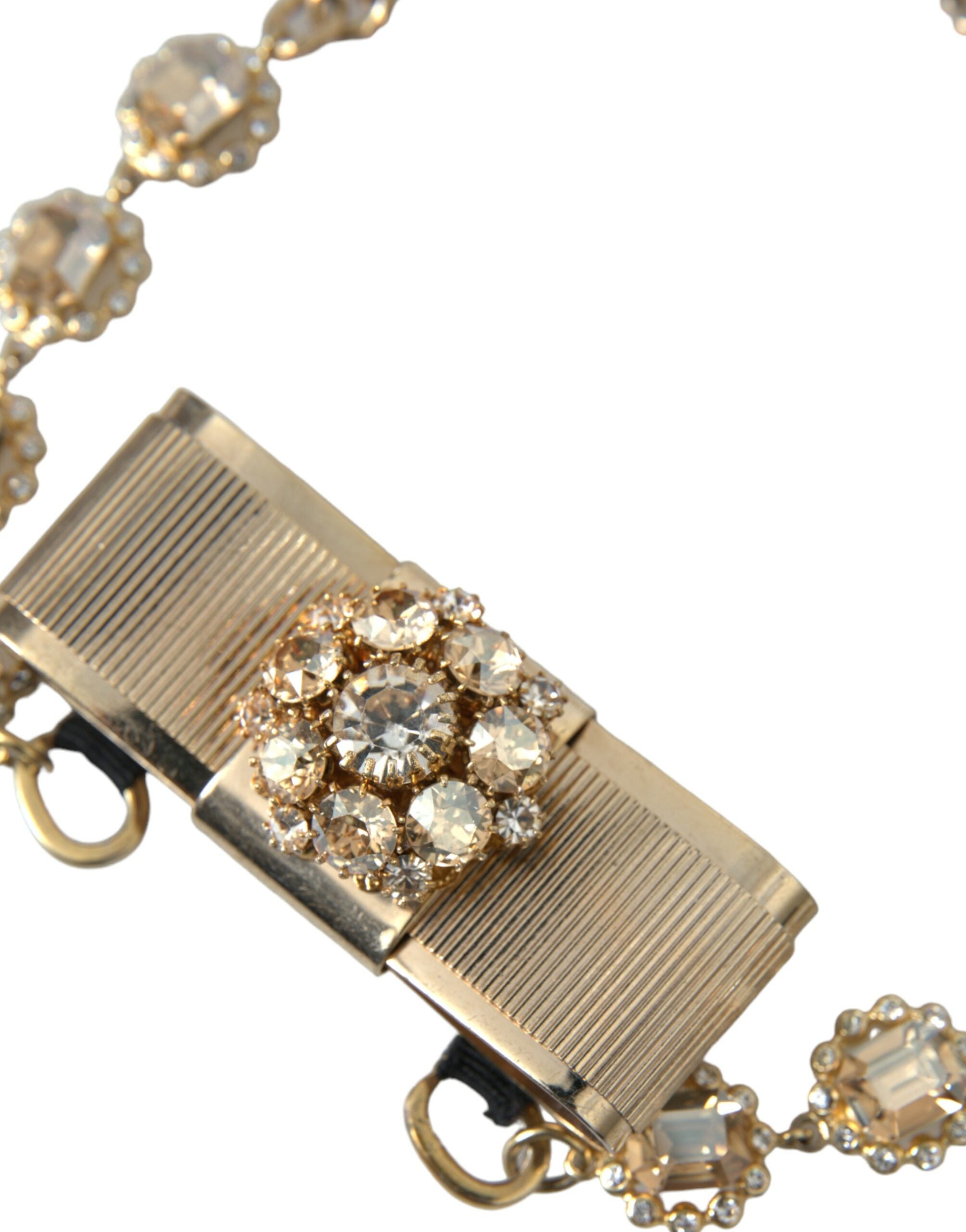 Dolce & Gabbana Gold Brass Clear Crystal Bow Chain Choker Necklace -   -  Dolce & Gabbana.