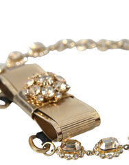 Dolce & Gabbana Gold Brass Clear Crystal Bow Chain Choker Necklace -   -  Dolce & Gabbana.