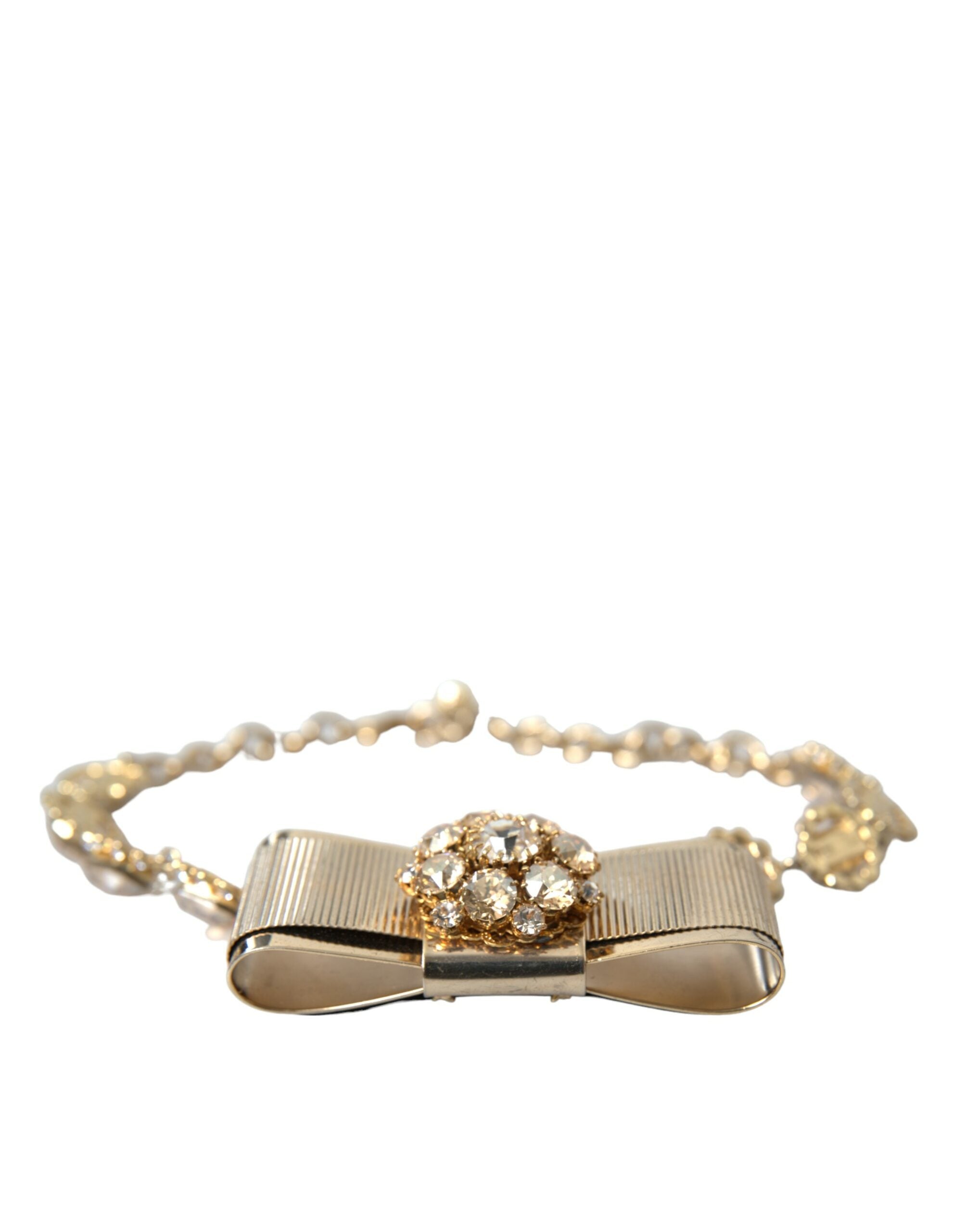 Dolce & Gabbana Gold Brass Clear Crystal Bow Chain Choker Necklace -   -  Dolce & Gabbana.