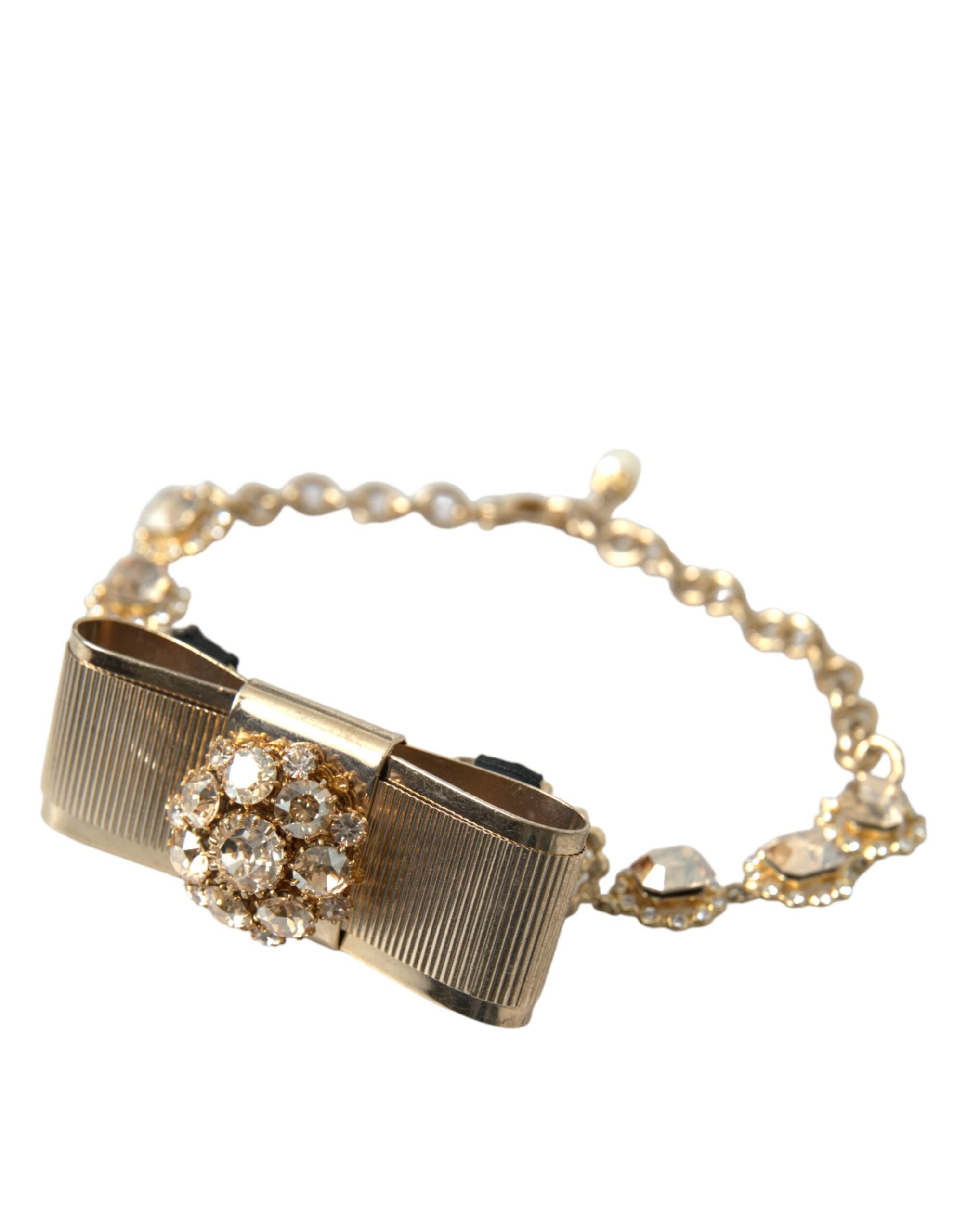 Dolce & Gabbana Gold Brass Clear Crystal Bow Chain Choker Necklace -   -  Dolce & Gabbana.