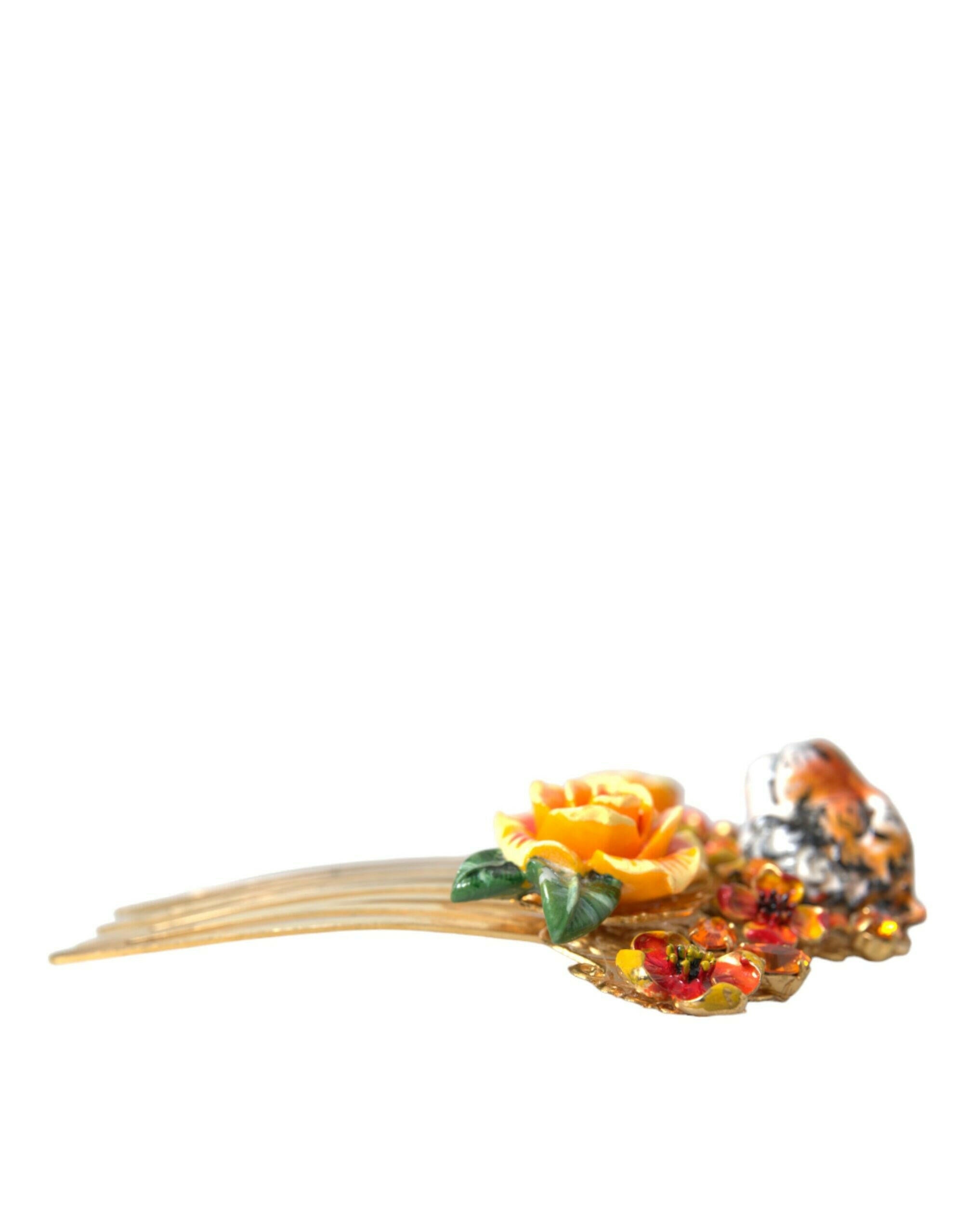 Dolce & Gabbana Gold Brass Crystal Leopard Floral Hair Comb -   -  Dolce & Gabbana.