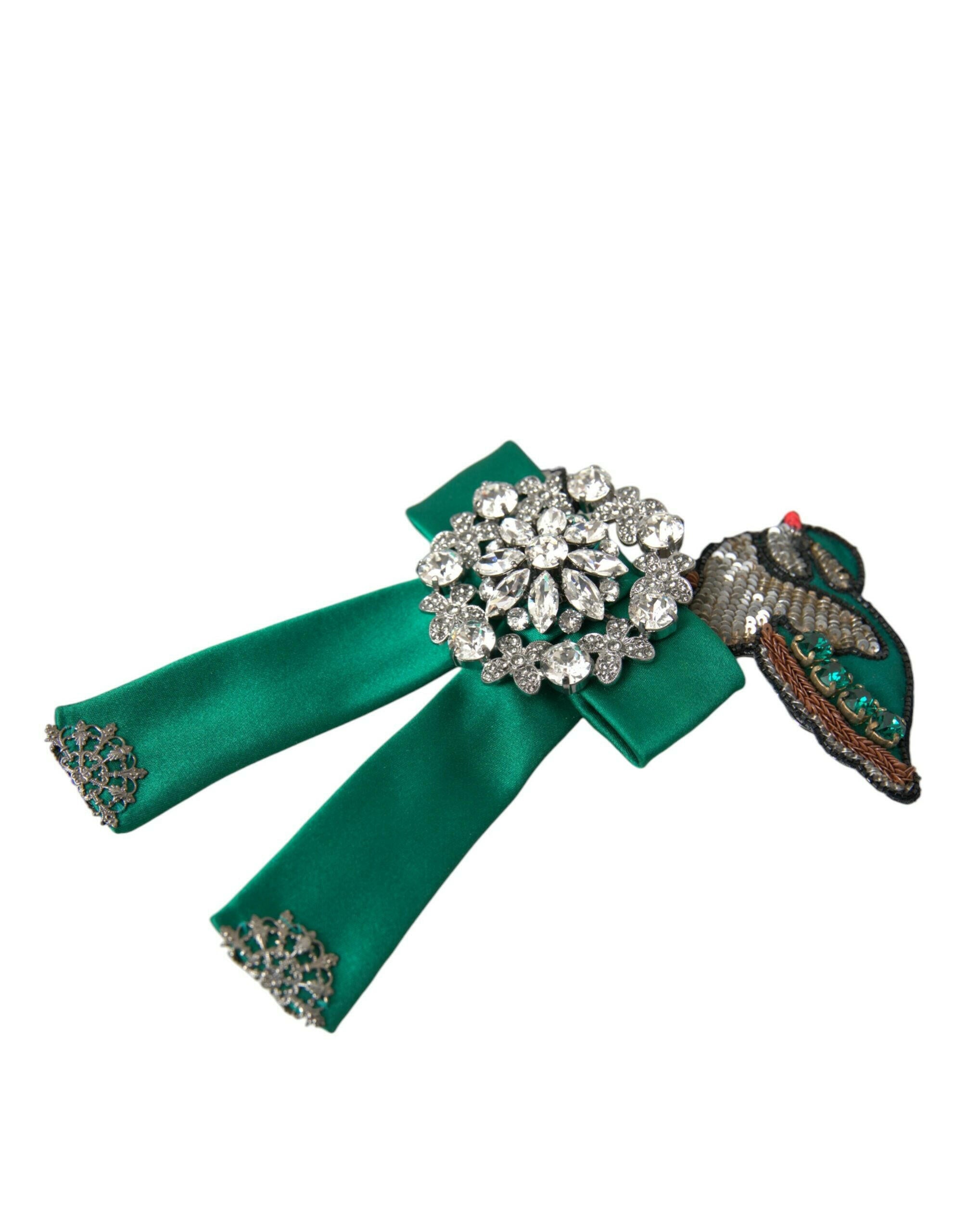 Dolce & Gabbana Green Satin Bird Crystal Women Hair Clip -   -  Dolce & Gabbana.