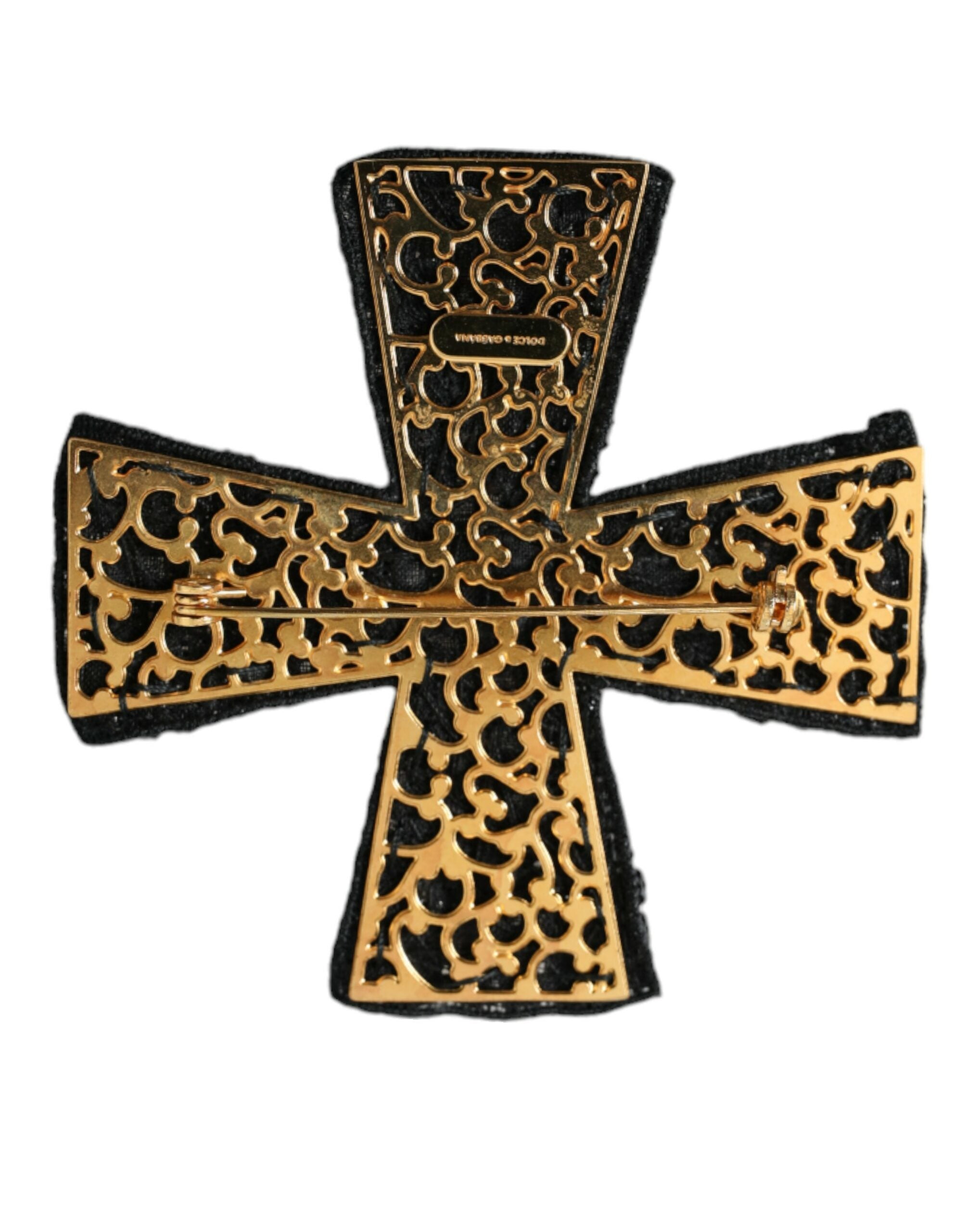 Dolce & Gabbana Black Crystals Embellished Cross Pin Brooch -   -  Dolce & Gabbana.