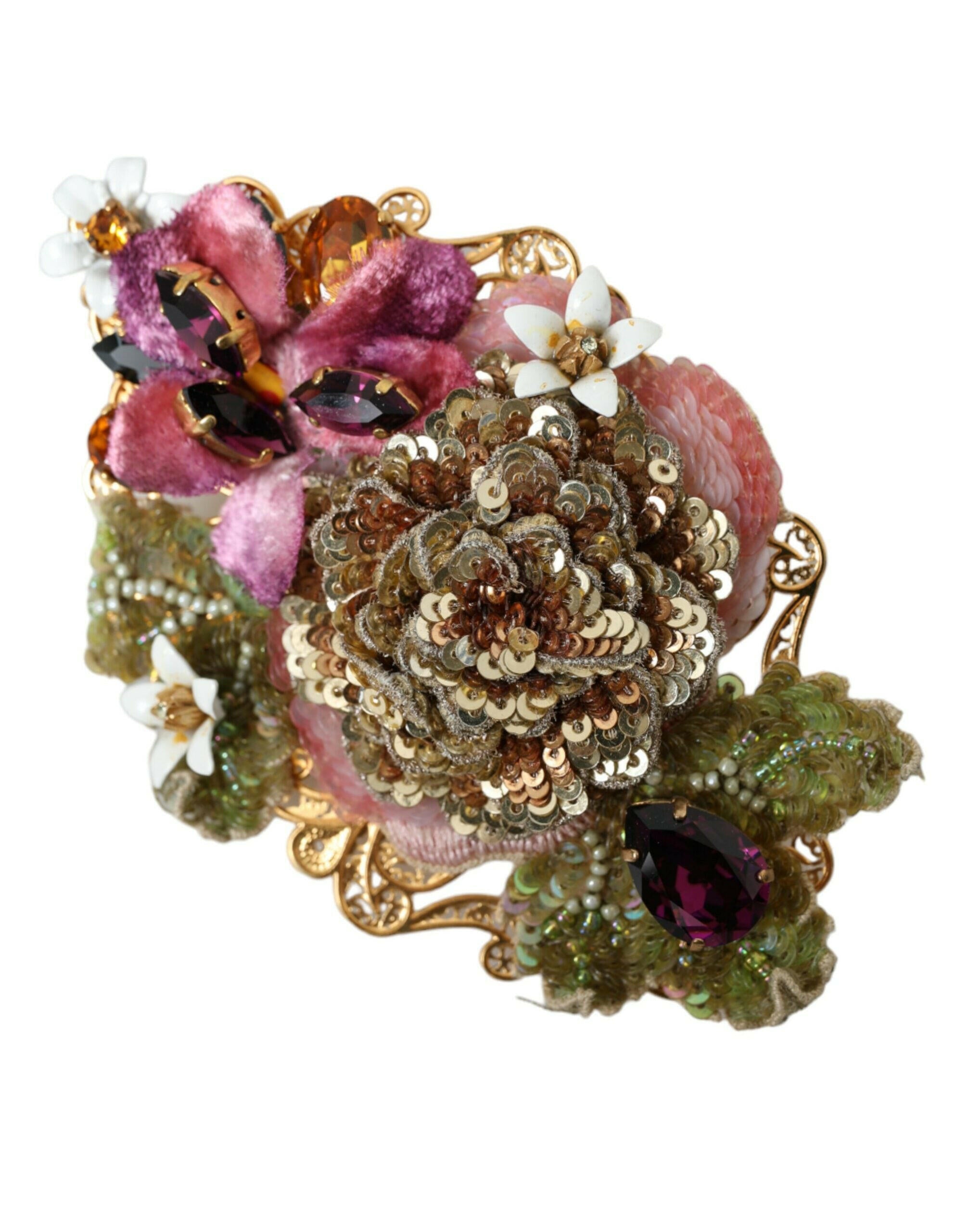 Dolce & Gabbana Gold Brass Floral Crystal Sequined Hair Clip -   -  Dolce & Gabbana.
