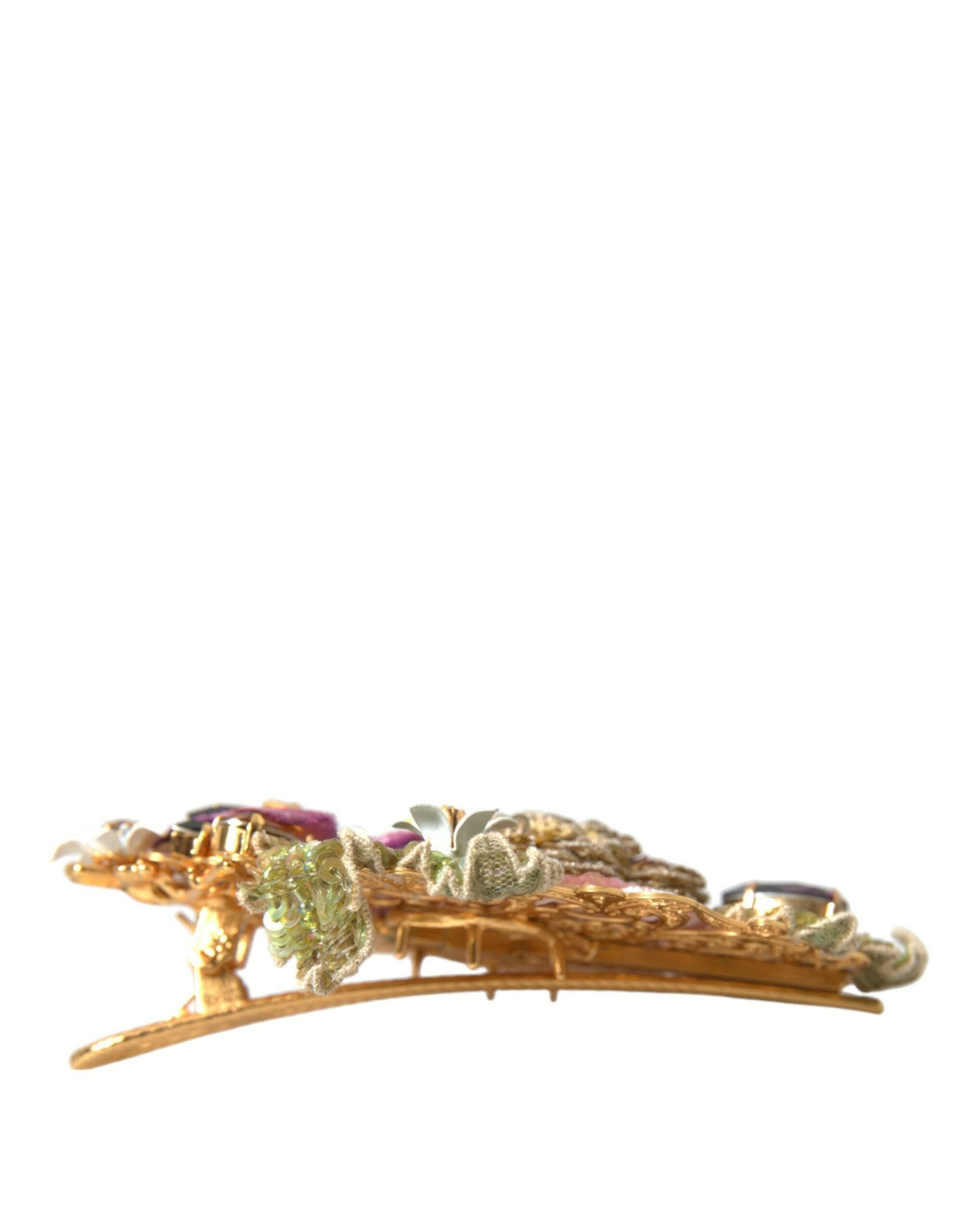 Dolce & Gabbana Gold Brass Floral Crystal Sequined Hair Clip -   -  Dolce & Gabbana.