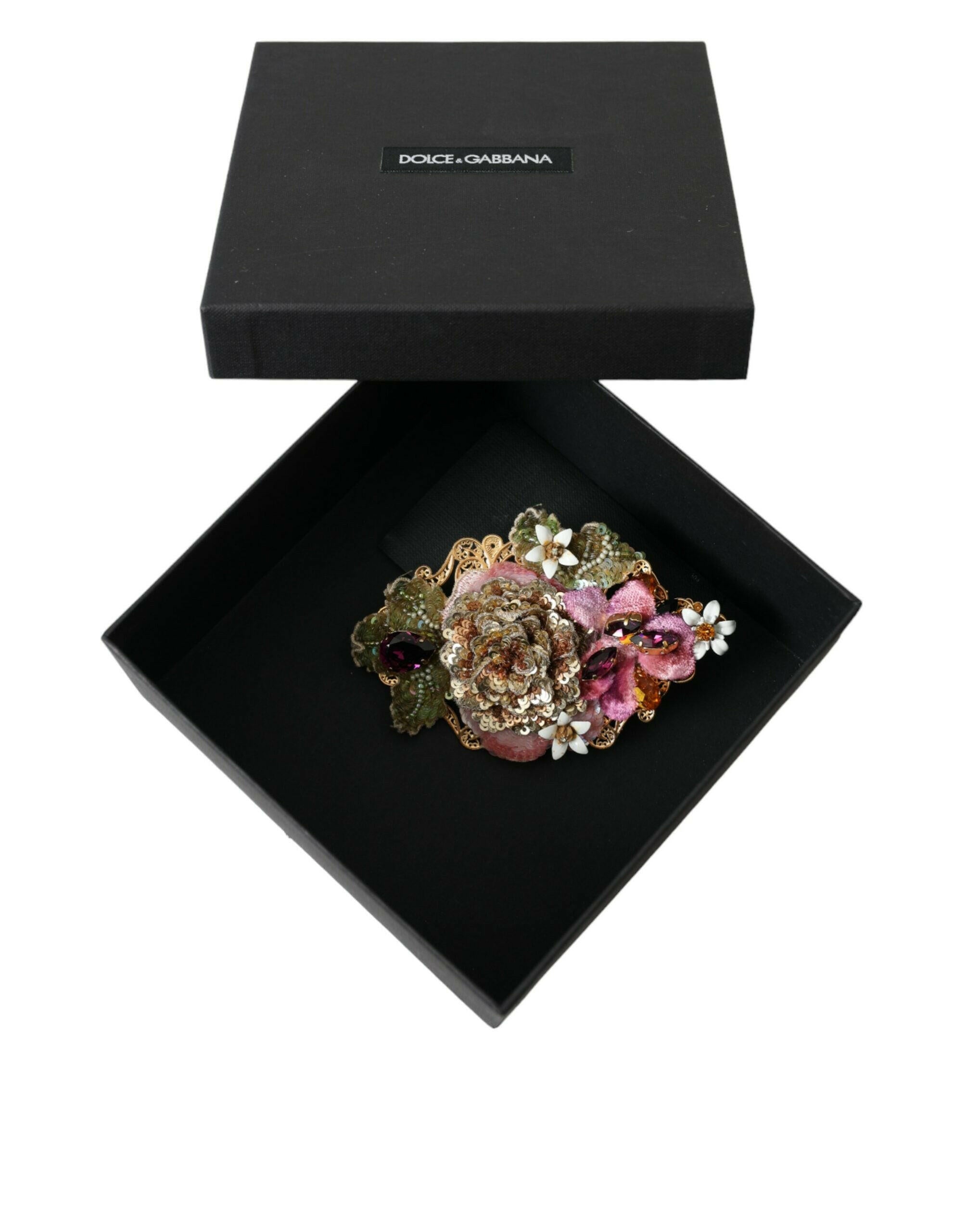 Dolce & Gabbana Gold Brass Floral Crystal Sequined Hair Clip -   -  Dolce & Gabbana.