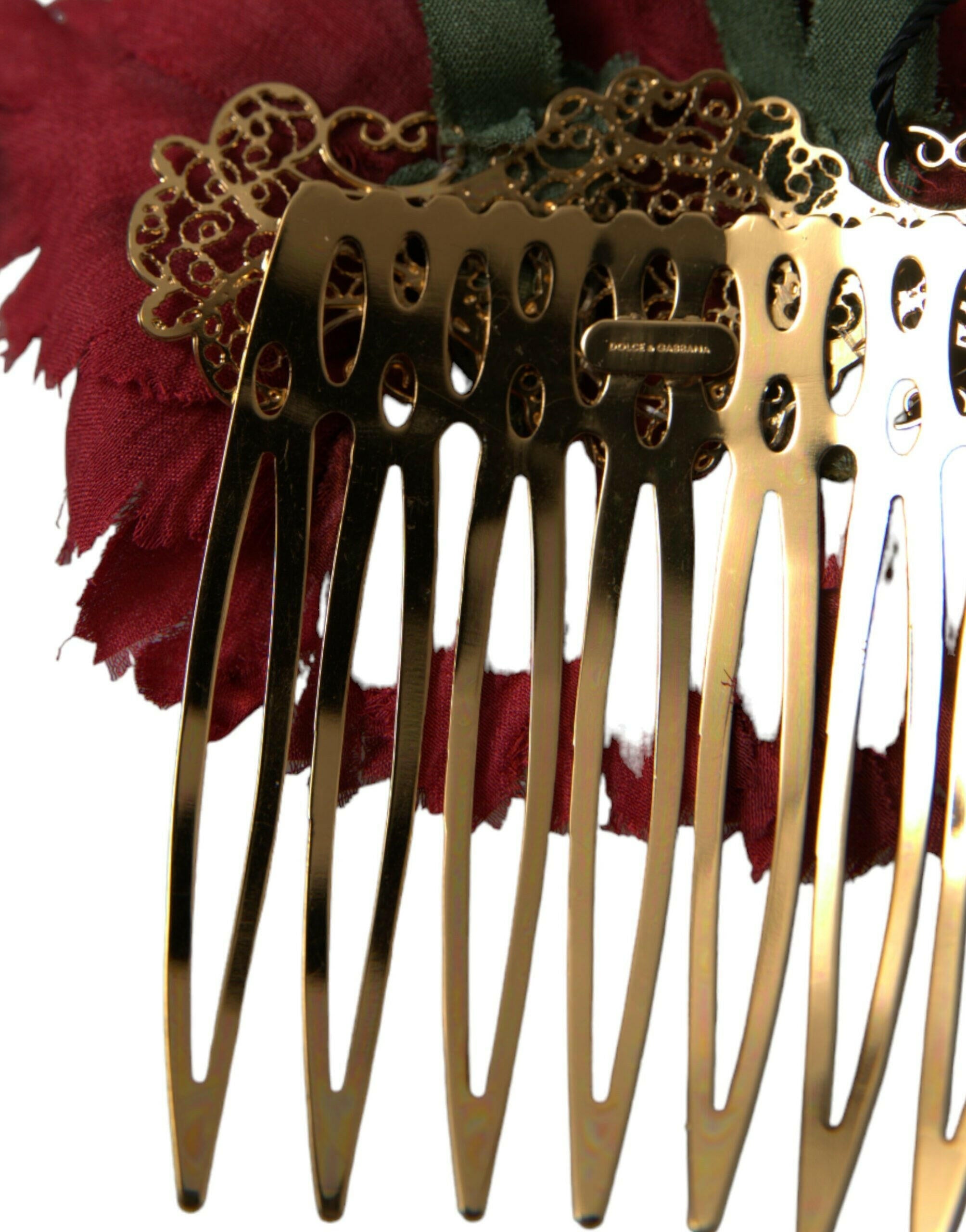 Dolce & Gabbana Red Silk Floral Gold Brass Women Hair Comb -   -  Dolce & Gabbana.