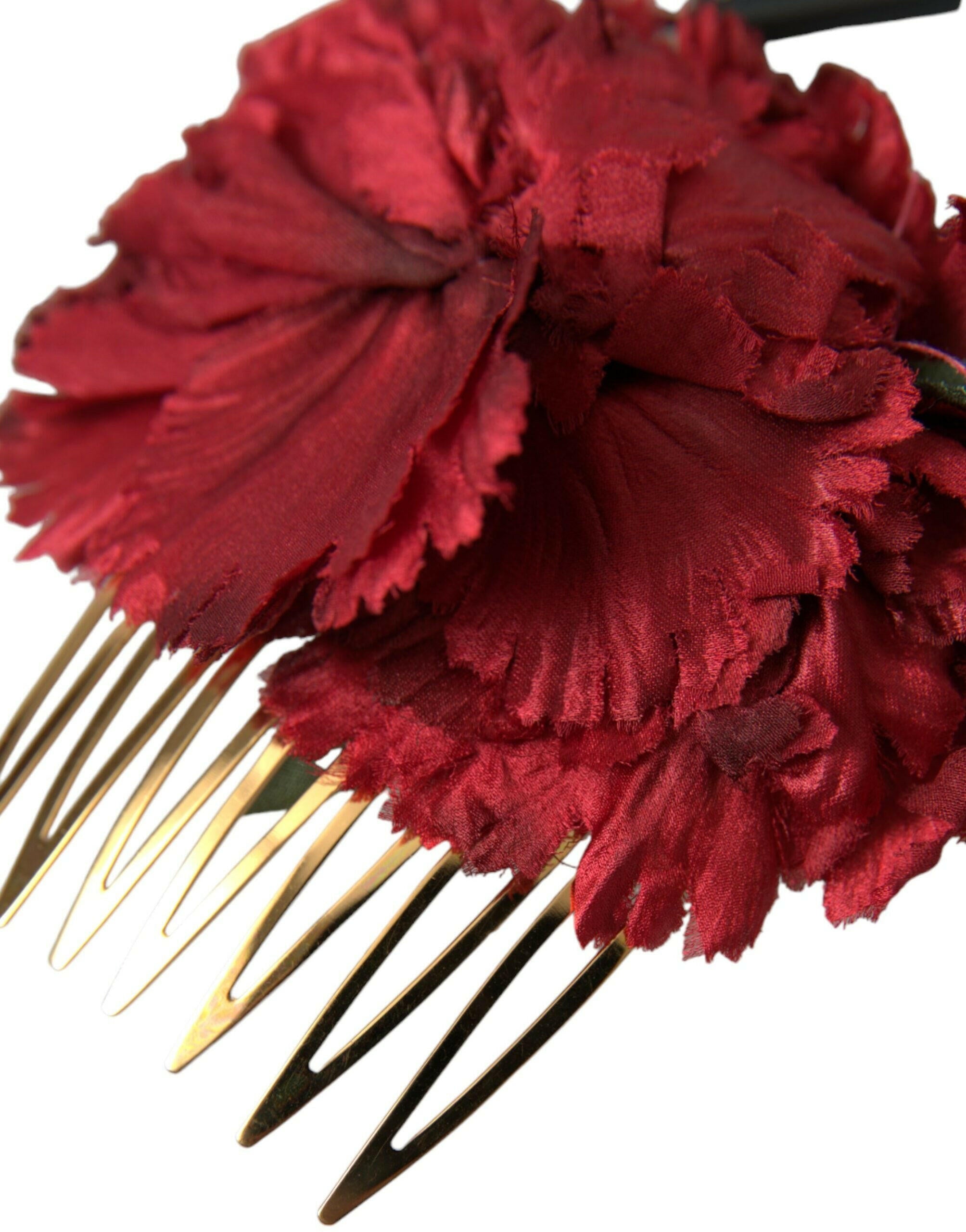 Dolce & Gabbana Red Silk Floral Gold Brass Women Hair Comb -   -  Dolce & Gabbana.