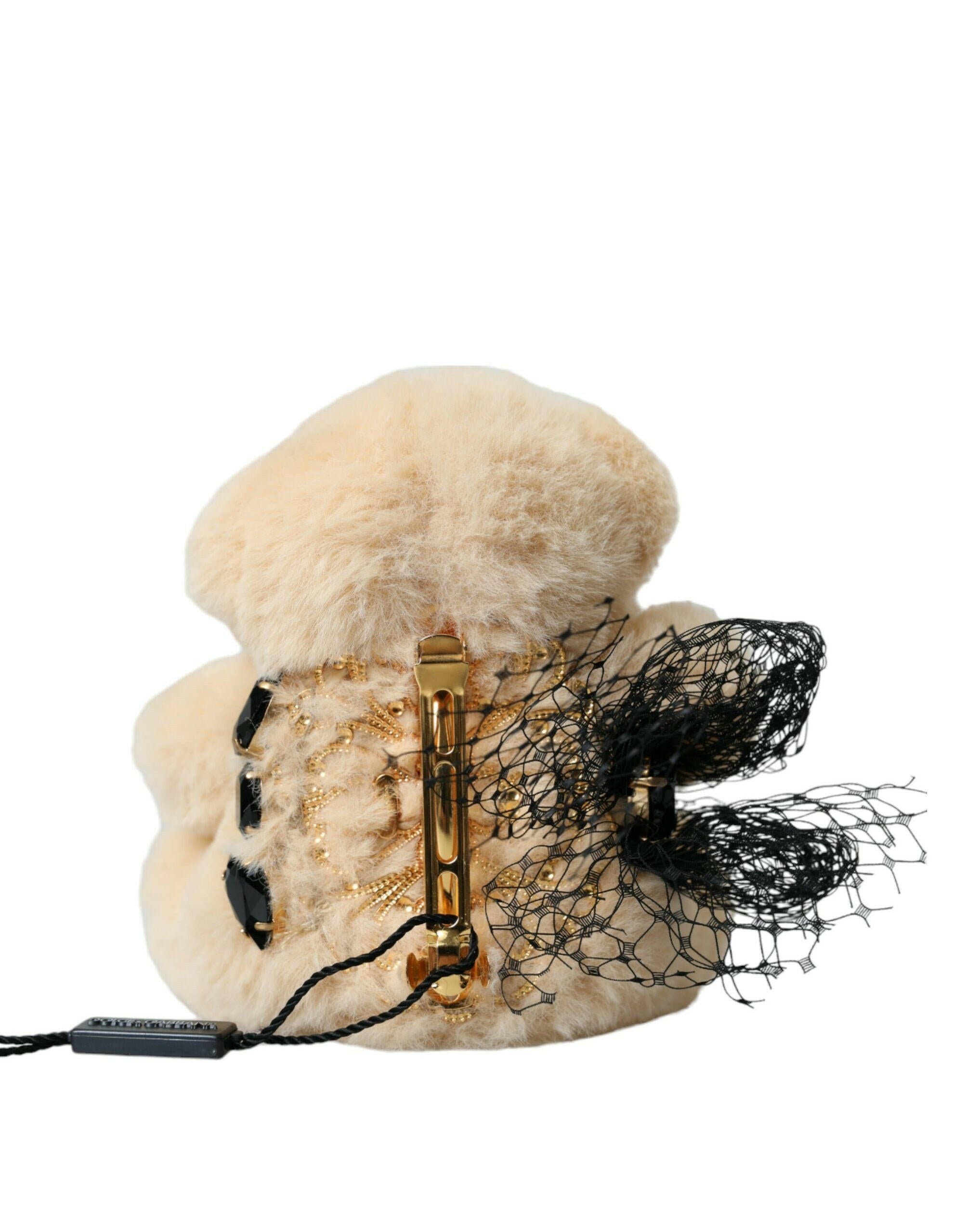 Dolce & Gabbana Beige Teddy Bear Mesh Net Band Hair Clip -   -  Dolce & Gabbana.