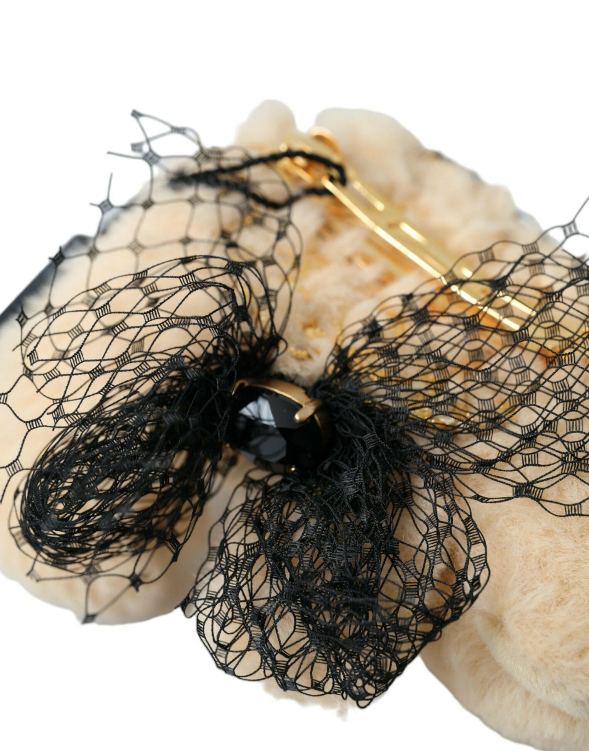 Dolce & Gabbana Beige Teddy Bear Mesh Net Band Hair Clip -   -  Dolce & Gabbana.