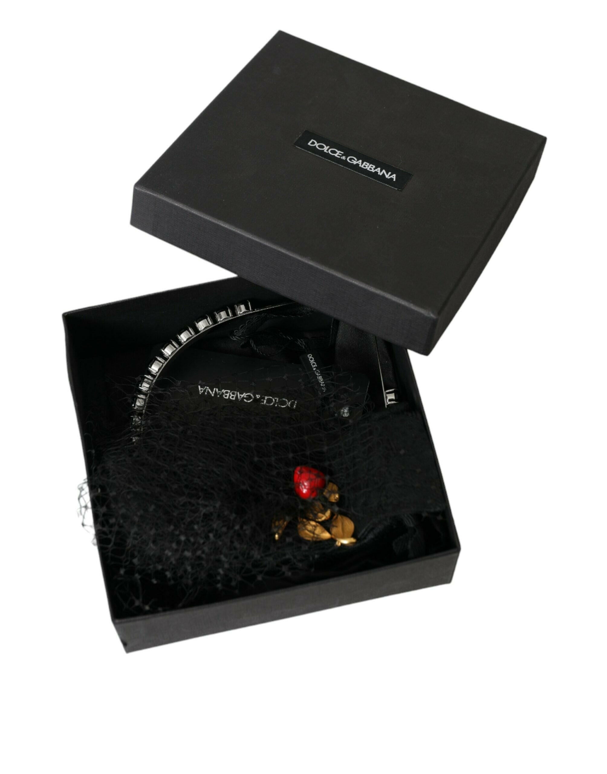 Dolce & Gabbana Black Strawberry Sicily Crystal Mesh Net Headband Diadem -   -  Dolce & Gabbana.