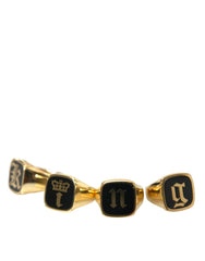 Dolce & Gabbana Gold Brass KING Enamel Set of 4 Ring -   -  Dolce & Gabbana.