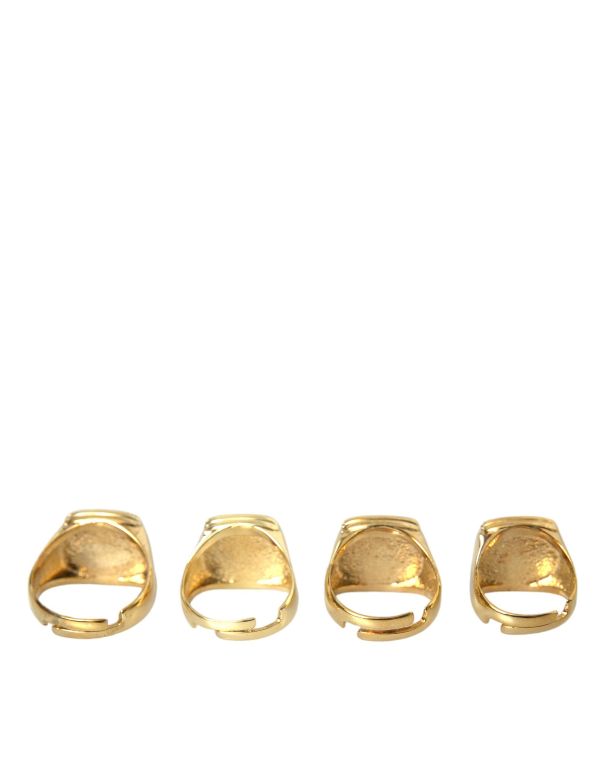 Dolce & Gabbana Gold Brass KING Enamel Set of 4 Ring -   -  Dolce & Gabbana.