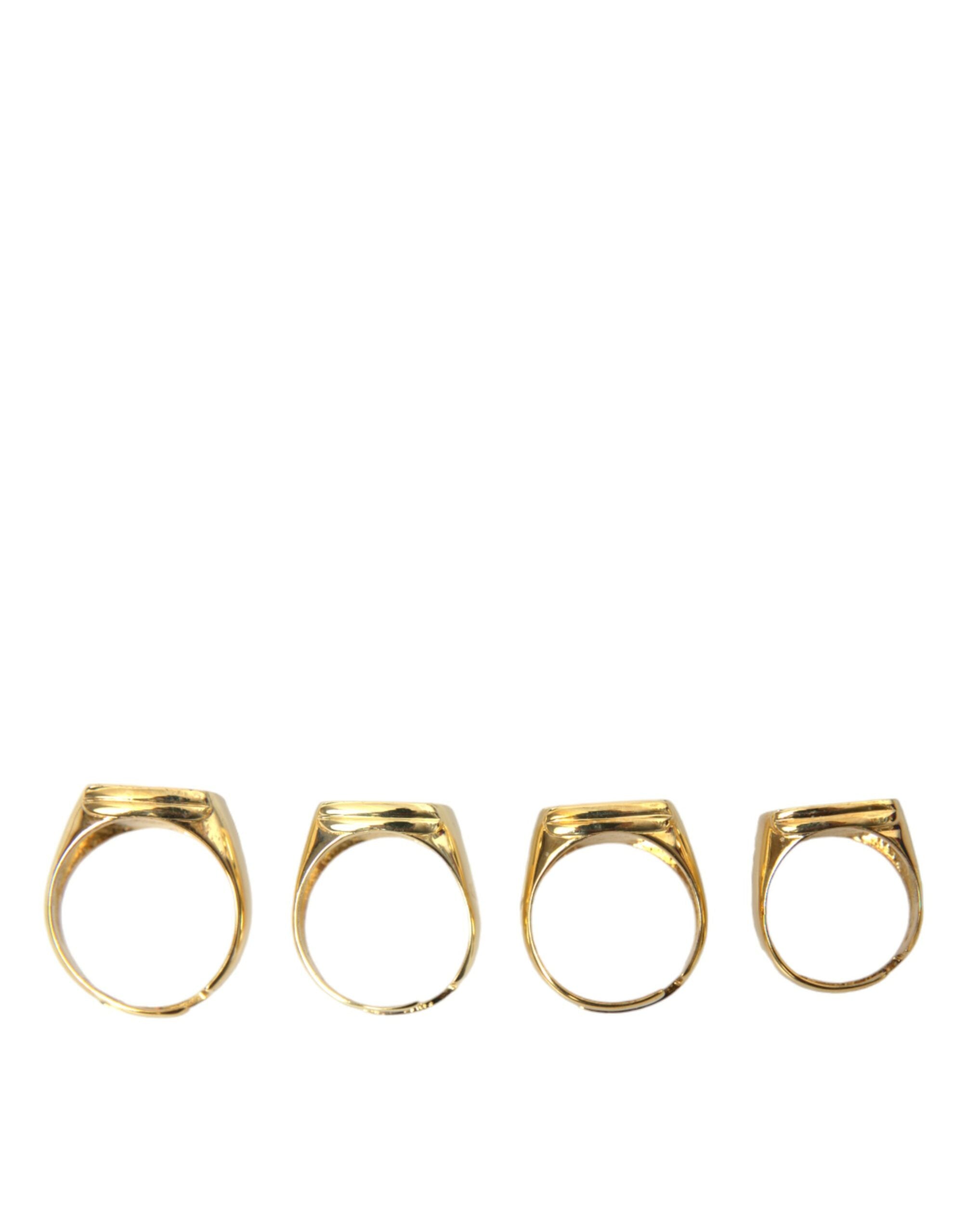 Dolce & Gabbana Gold Brass KING Enamel Set of 4 Ring -   -  Dolce & Gabbana.