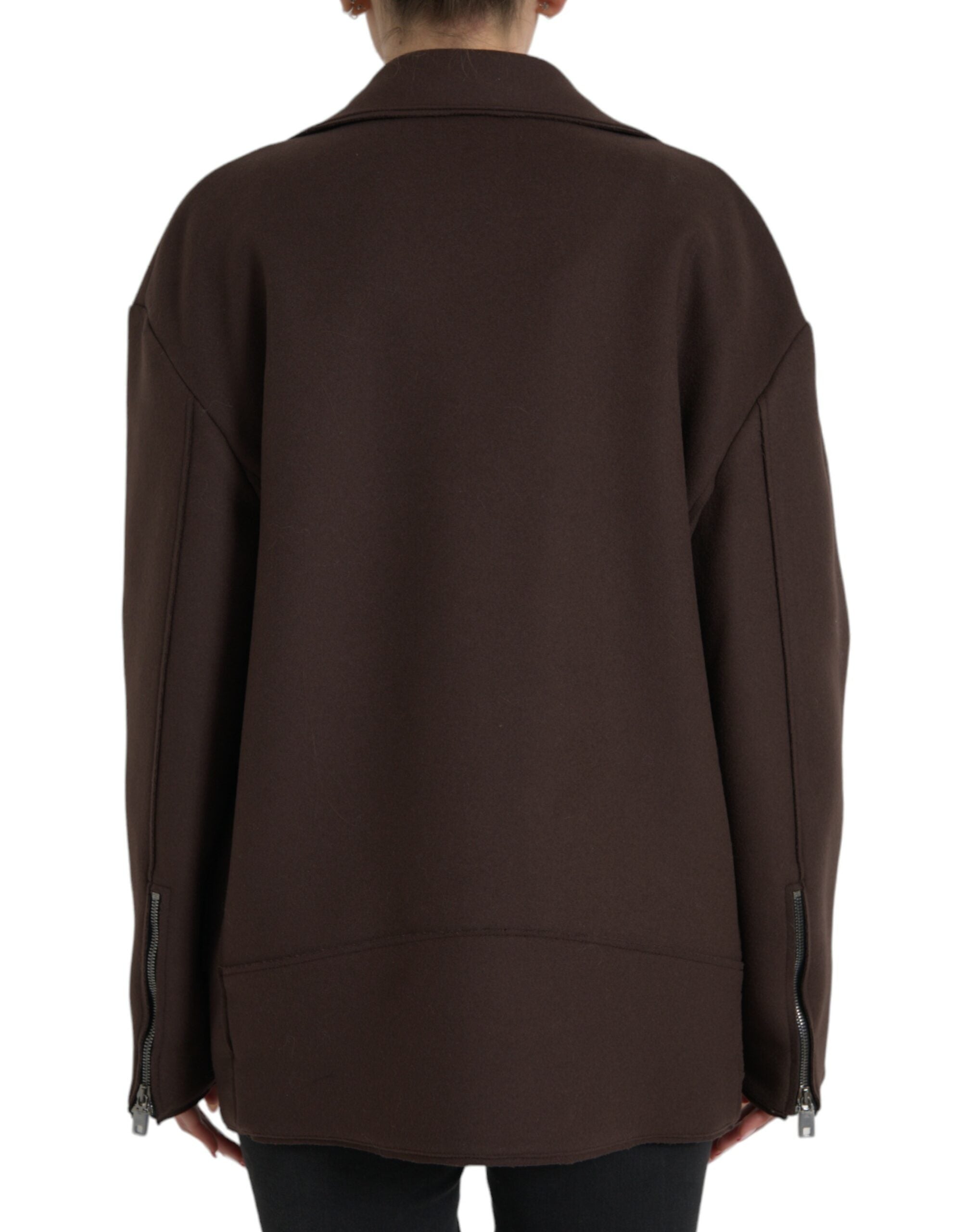 Dolce & Gabbana Brown Coat Short Biker Wool Jacket -   -  Dolce & Gabbana.