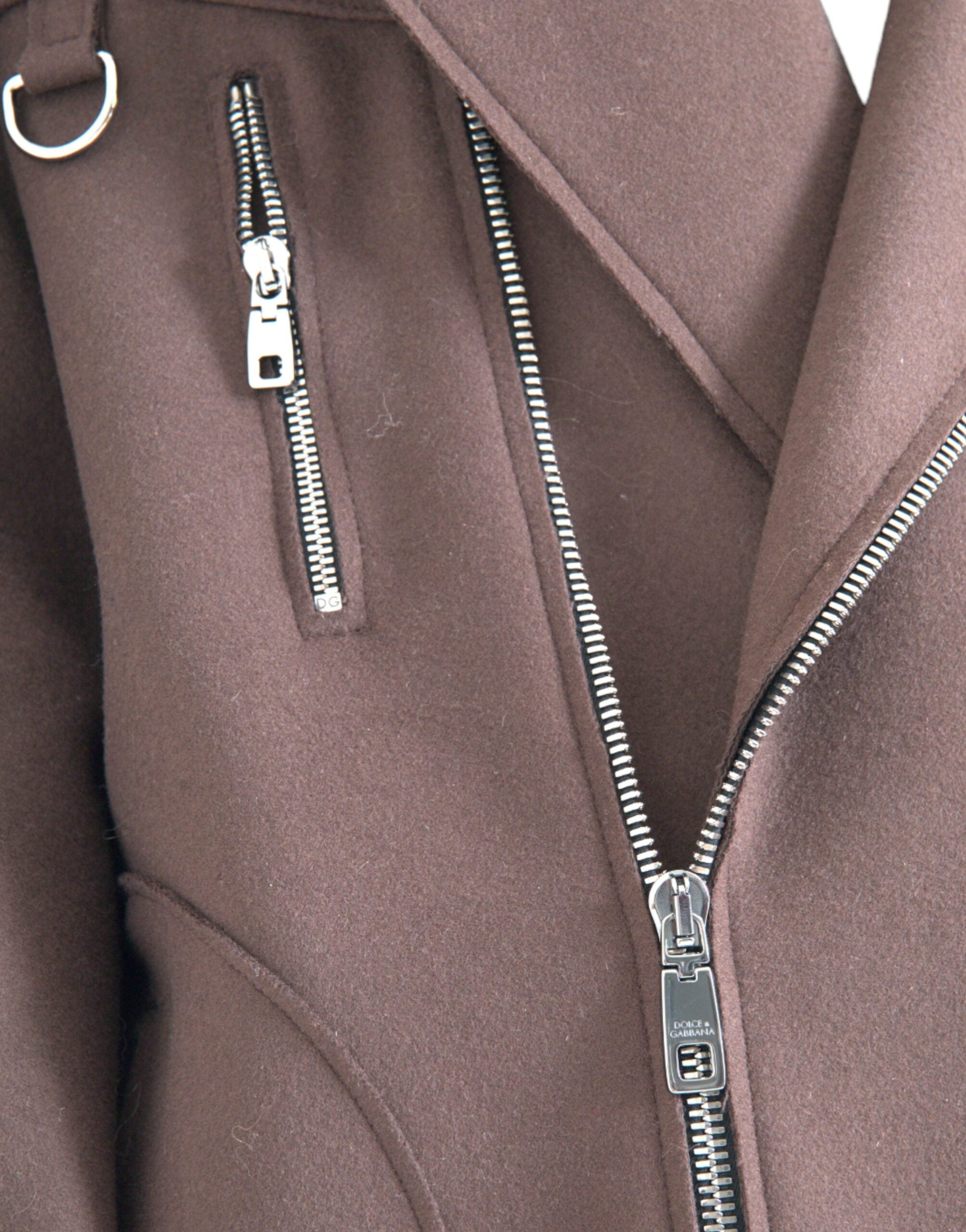 Dolce & Gabbana Brown Coat Short Biker Wool Jacket -   -  Dolce & Gabbana.