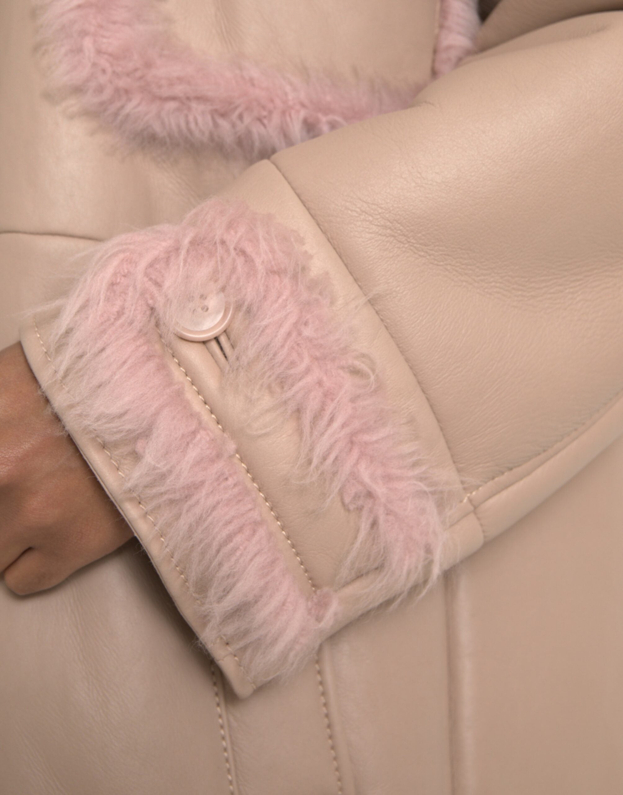 Dolce & Gabbana Beige Pink Lamb Leather Shearling Coat Jacket -   -  Dolce & Gabbana.
