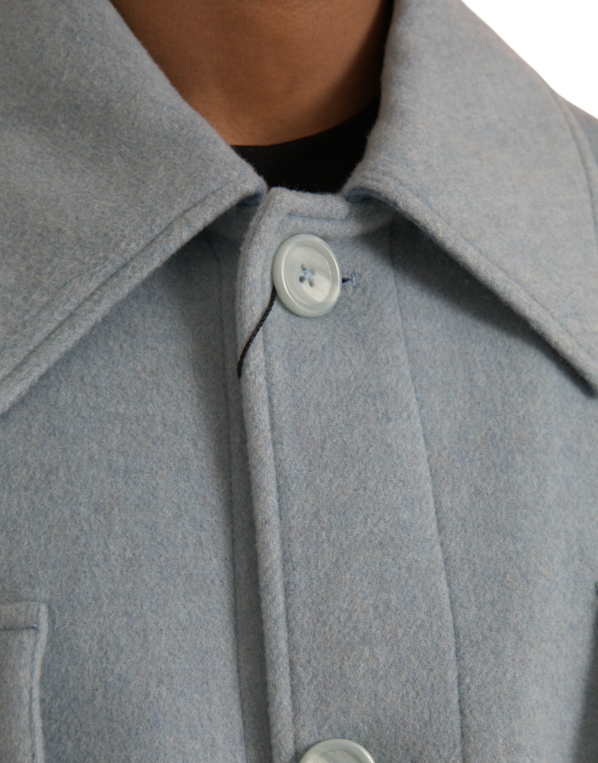 Dolce & Gabbana Light Blue Wool Button Trench Coat Jacket -   -  Dolce & Gabbana.