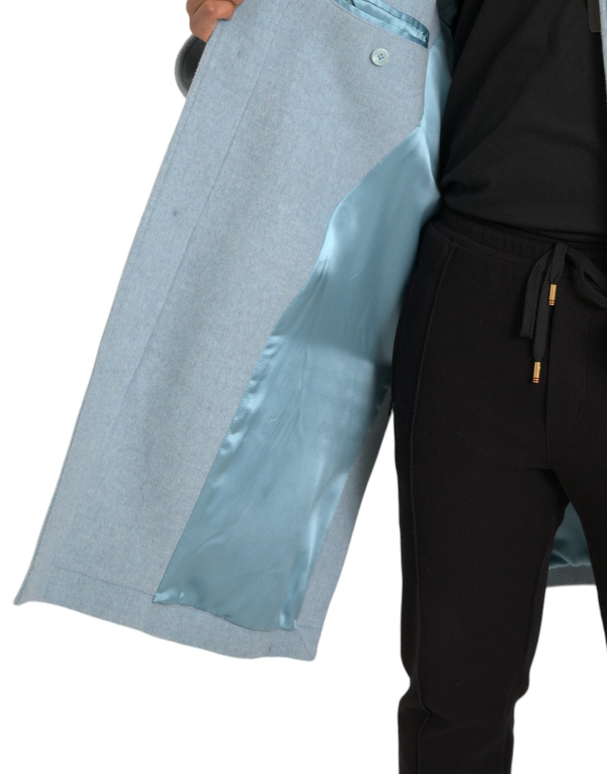 Dolce & Gabbana Light Blue Wool Button Trench Coat Jacket -   -  Dolce & Gabbana.