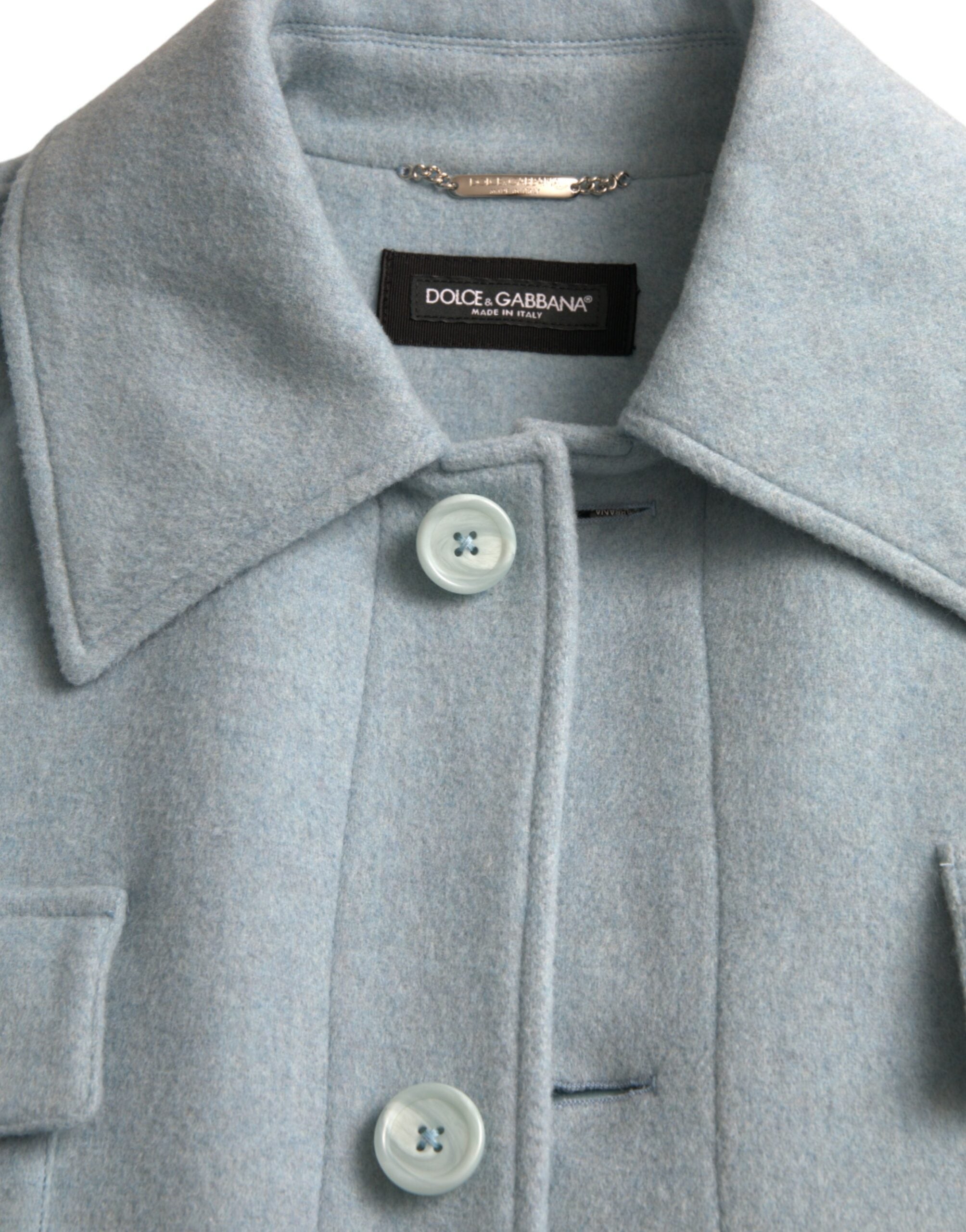 Dolce & Gabbana Light Blue Wool Button Trench Coat Jacket -   -  Dolce & Gabbana.