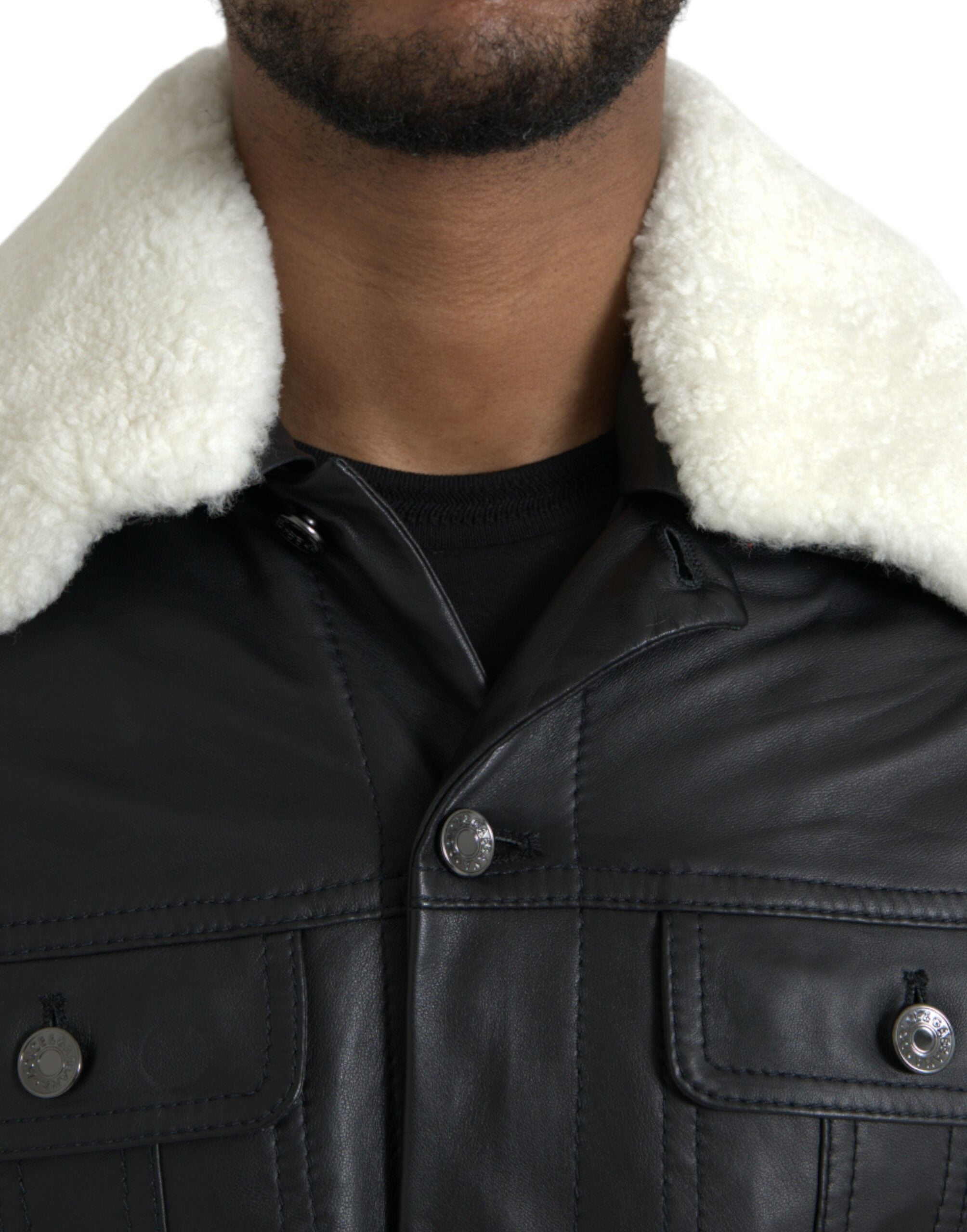 Dolce & Gabbana Black Leather Fur Collar Biker Coat Jacket -   -  Dolce & Gabbana.