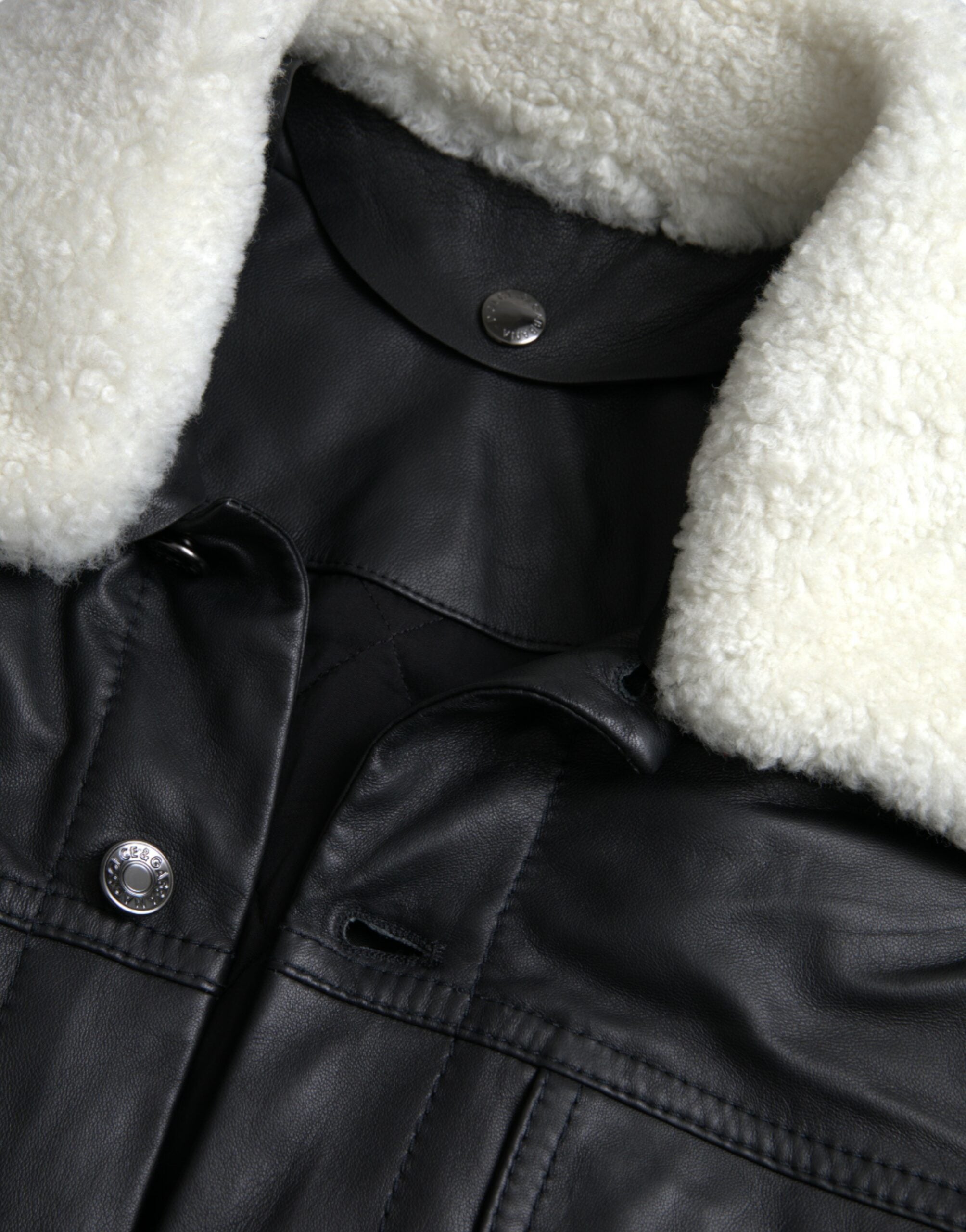 Dolce & Gabbana Black Leather Fur Collar Biker Coat Jacket -   -  Dolce & Gabbana.