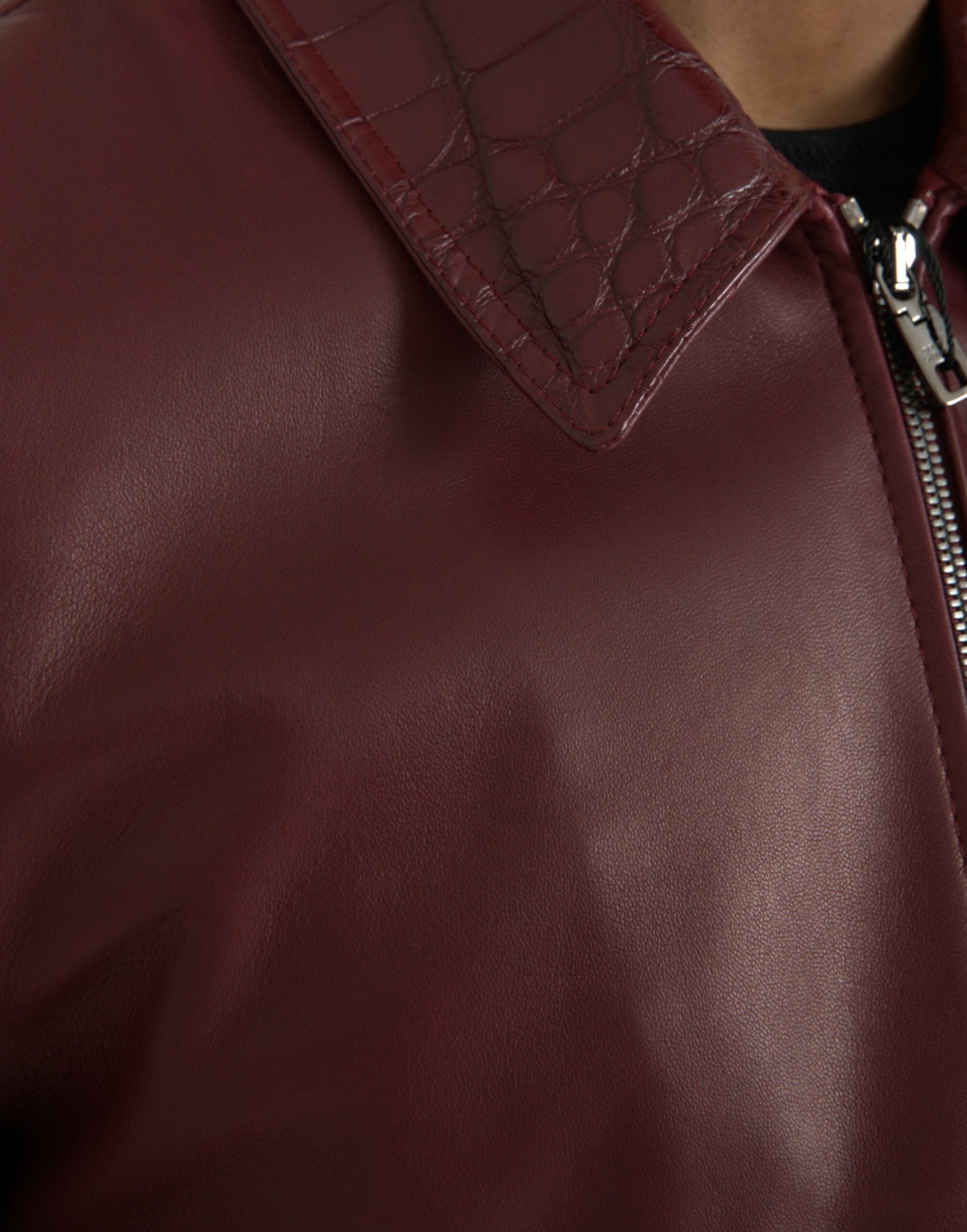 Dolce & Gabbana Maroon Exotic Leather Zip Biker Coat Jacket -   -  Dolce & Gabbana.