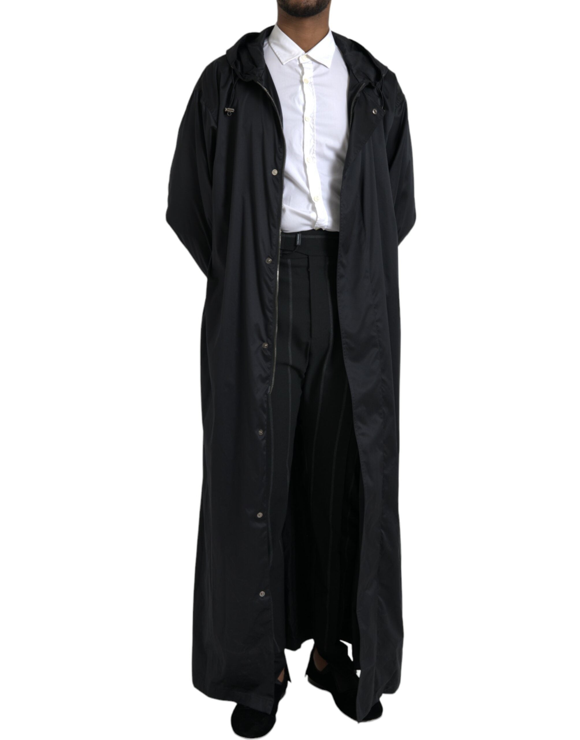 Dolce & Gabbana Black Polyester Hooded Long Windbreaker Jacket -   -  Dolce & Gabbana.