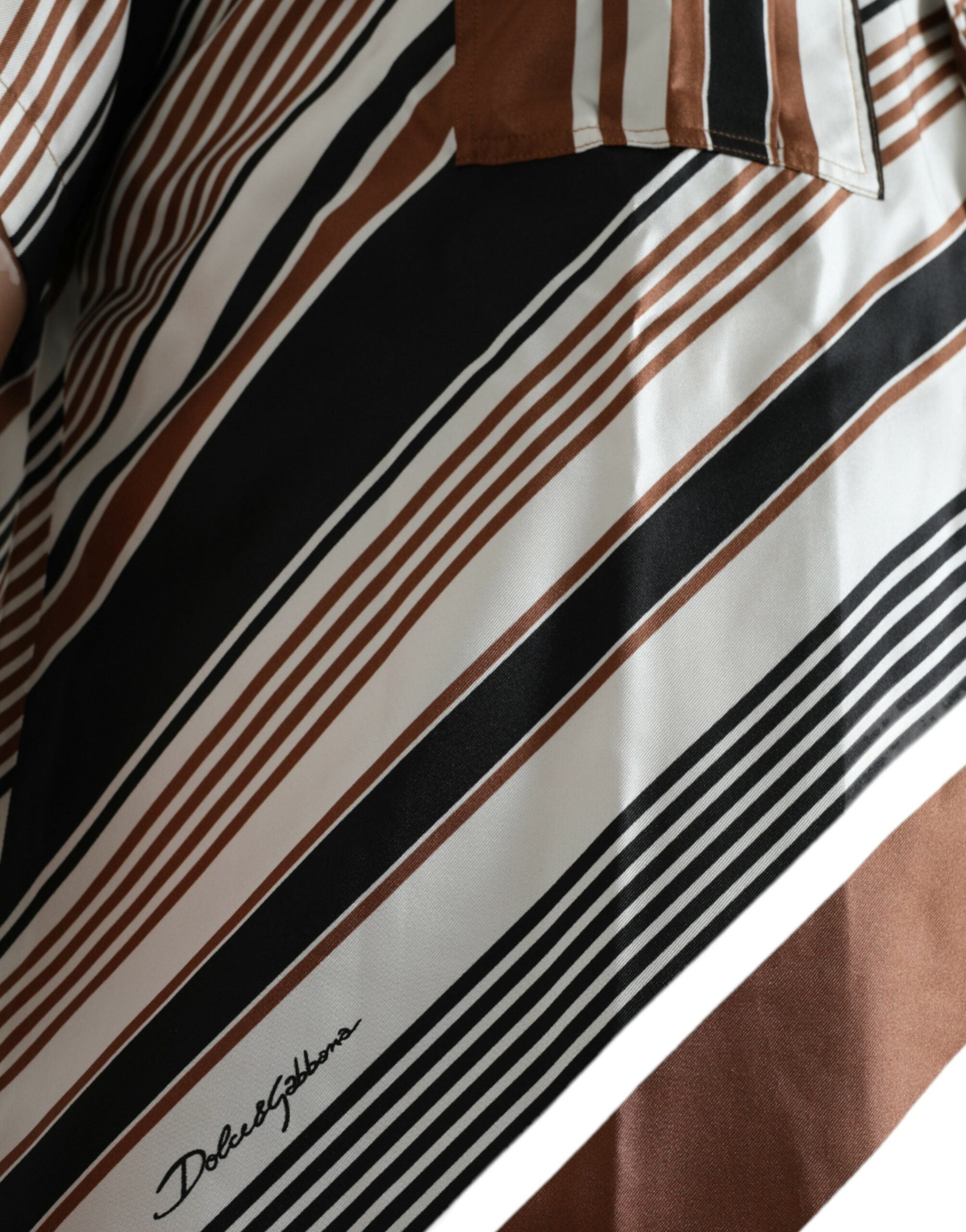Dolce & Gabbana Brown White Silk Striped Short Sleeve Shirt -   -  Dolce & Gabbana.