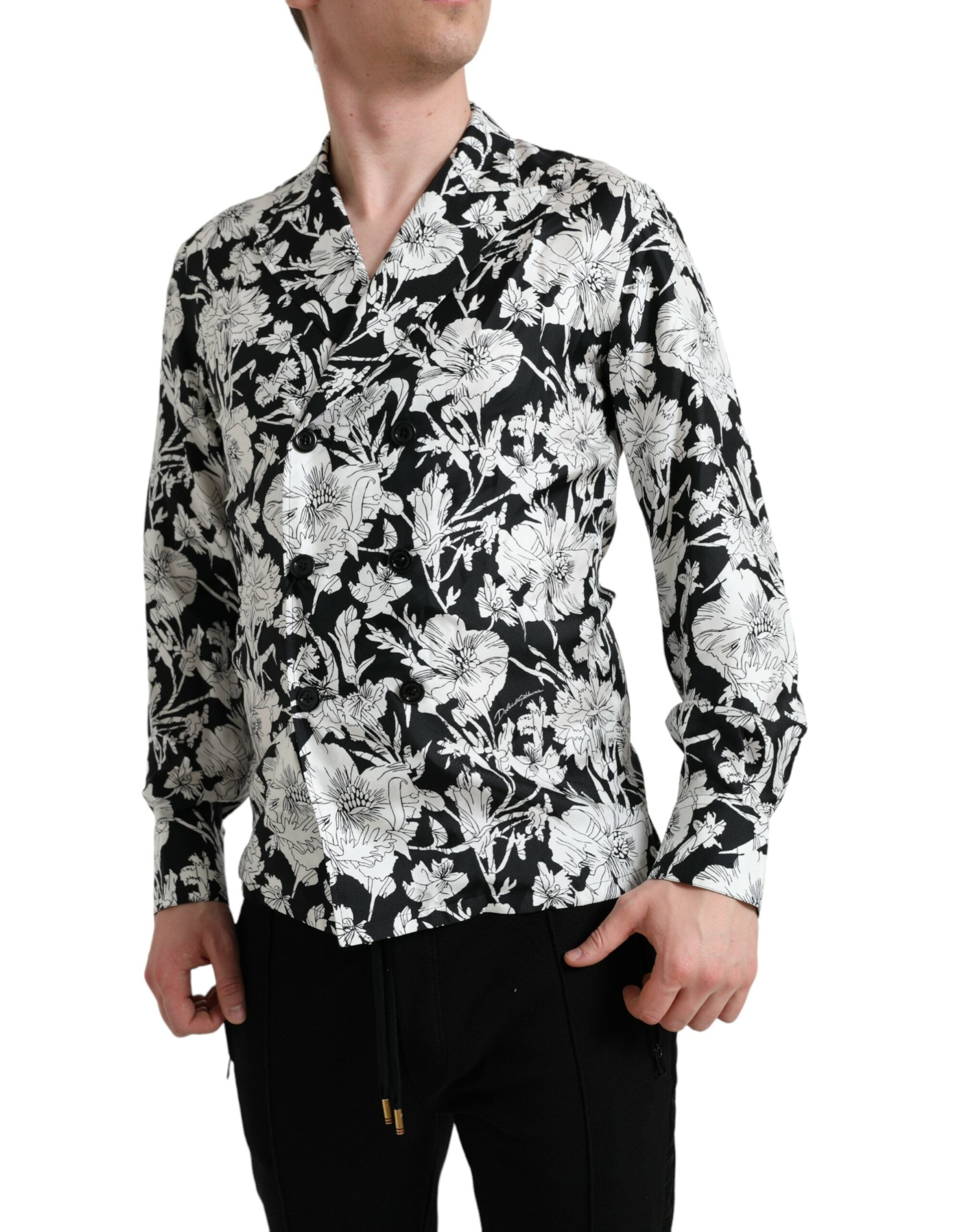 Dolce & Gabbana Black White Floral Button Down Casual Shirt -   -  Dolce & Gabbana.
