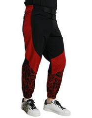 Dolce & Gabbana Black Red Leopard Print Nylon Jogger Pants -   -  Dolce & Gabbana.