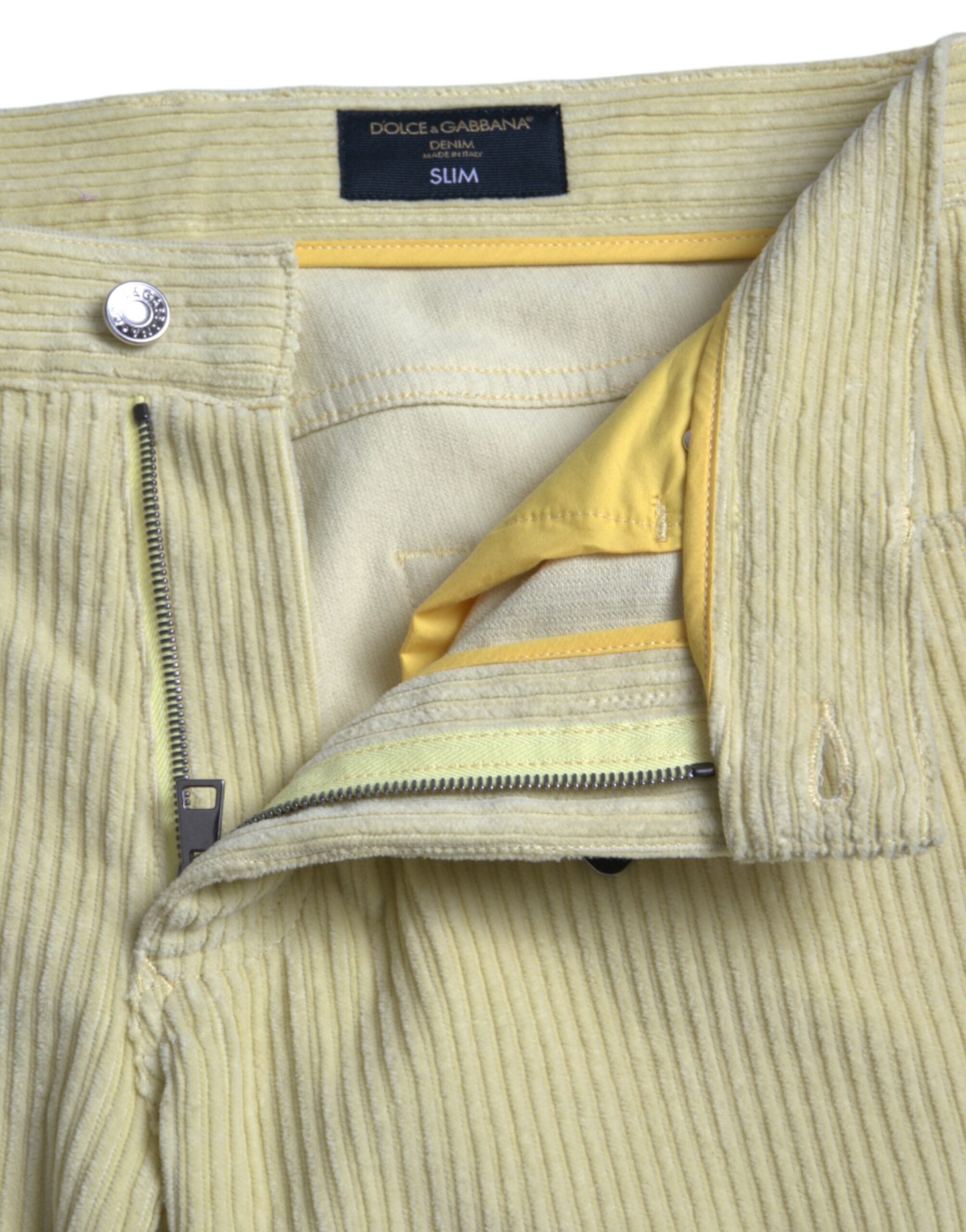 Dolce & Gabbana Yellow Corduroy Logo Plaque Skinny Denim Jeans -   -  Dolce & Gabbana.