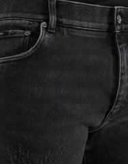 Dolce & Gabbana Gray Cotton Stretch Skinny Denim Logo Jeans -   -  Dolce & Gabbana.