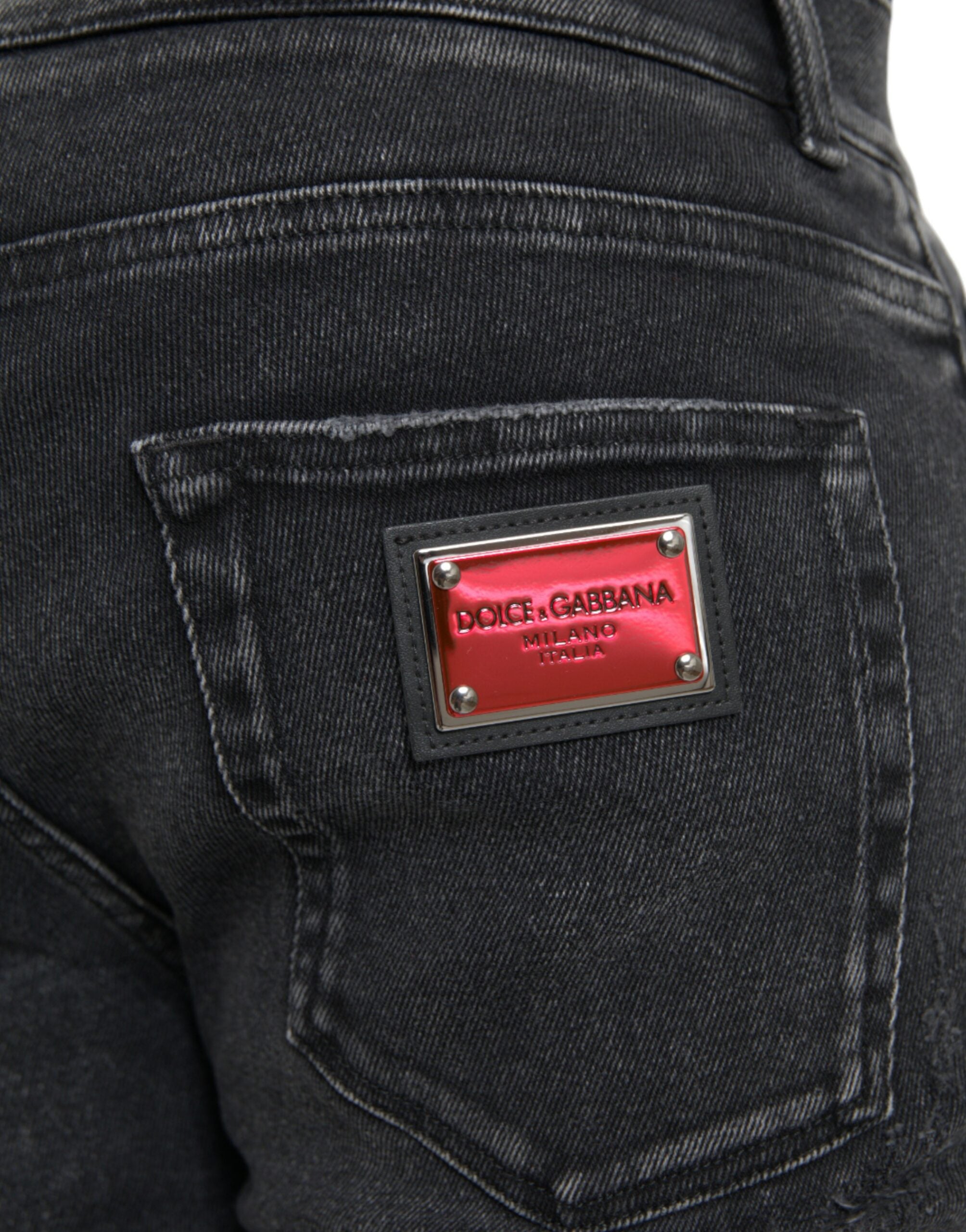 Dolce & Gabbana Gray Cotton Stretch Skinny Denim Logo Jeans -   -  Dolce & Gabbana.