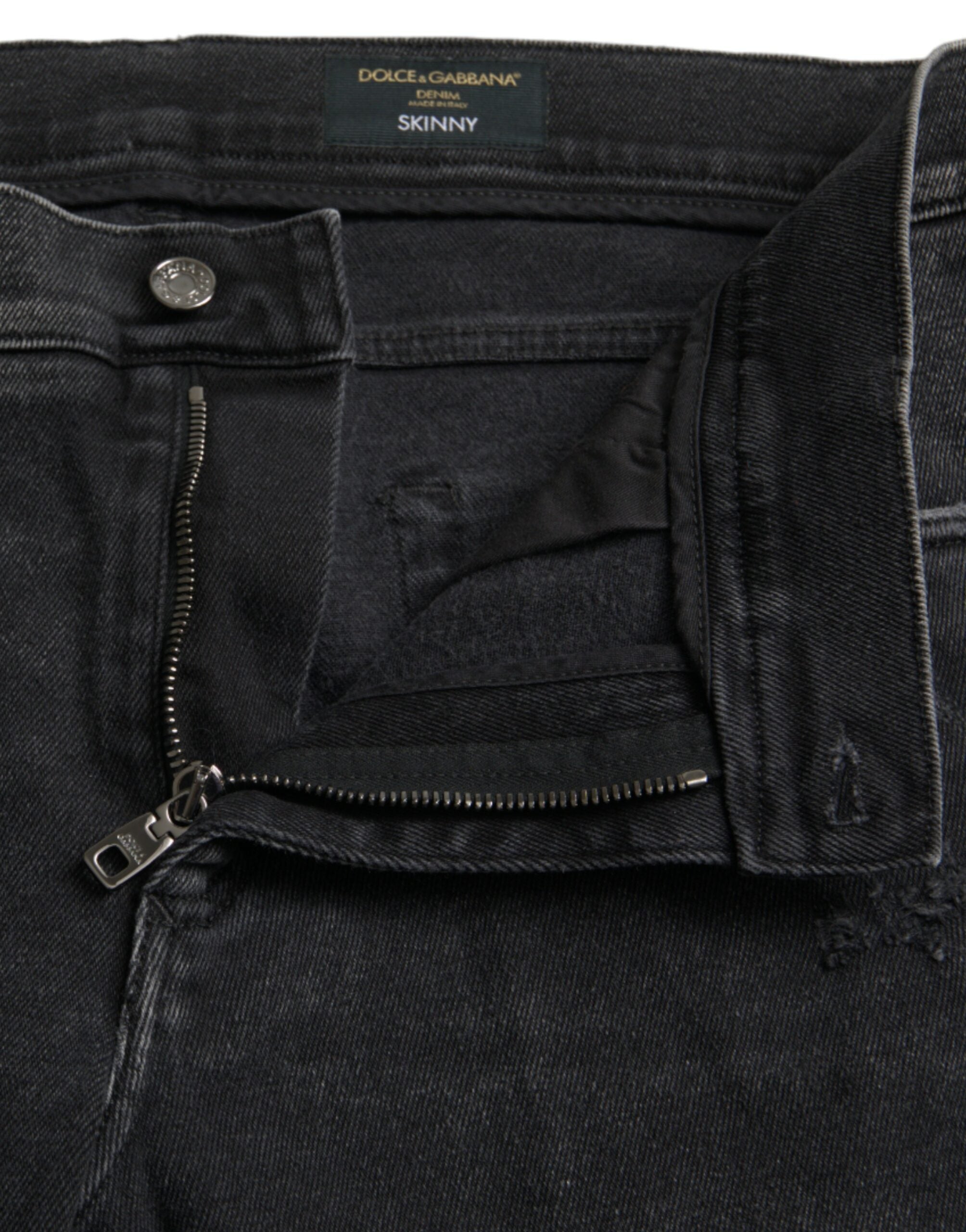 Dolce & Gabbana Gray Cotton Stretch Skinny Denim Logo Jeans -   -  Dolce & Gabbana.