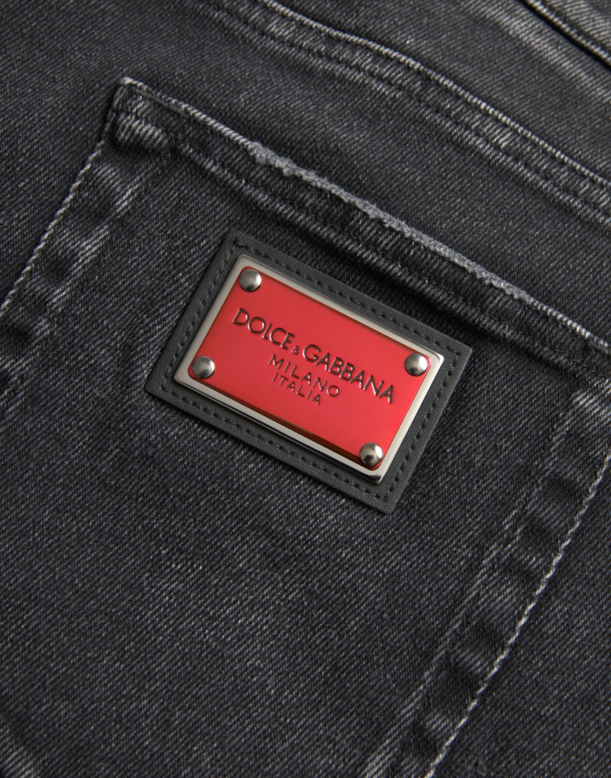 Dolce & Gabbana Gray Cotton Stretch Skinny Denim Logo Jeans -   -  Dolce & Gabbana.