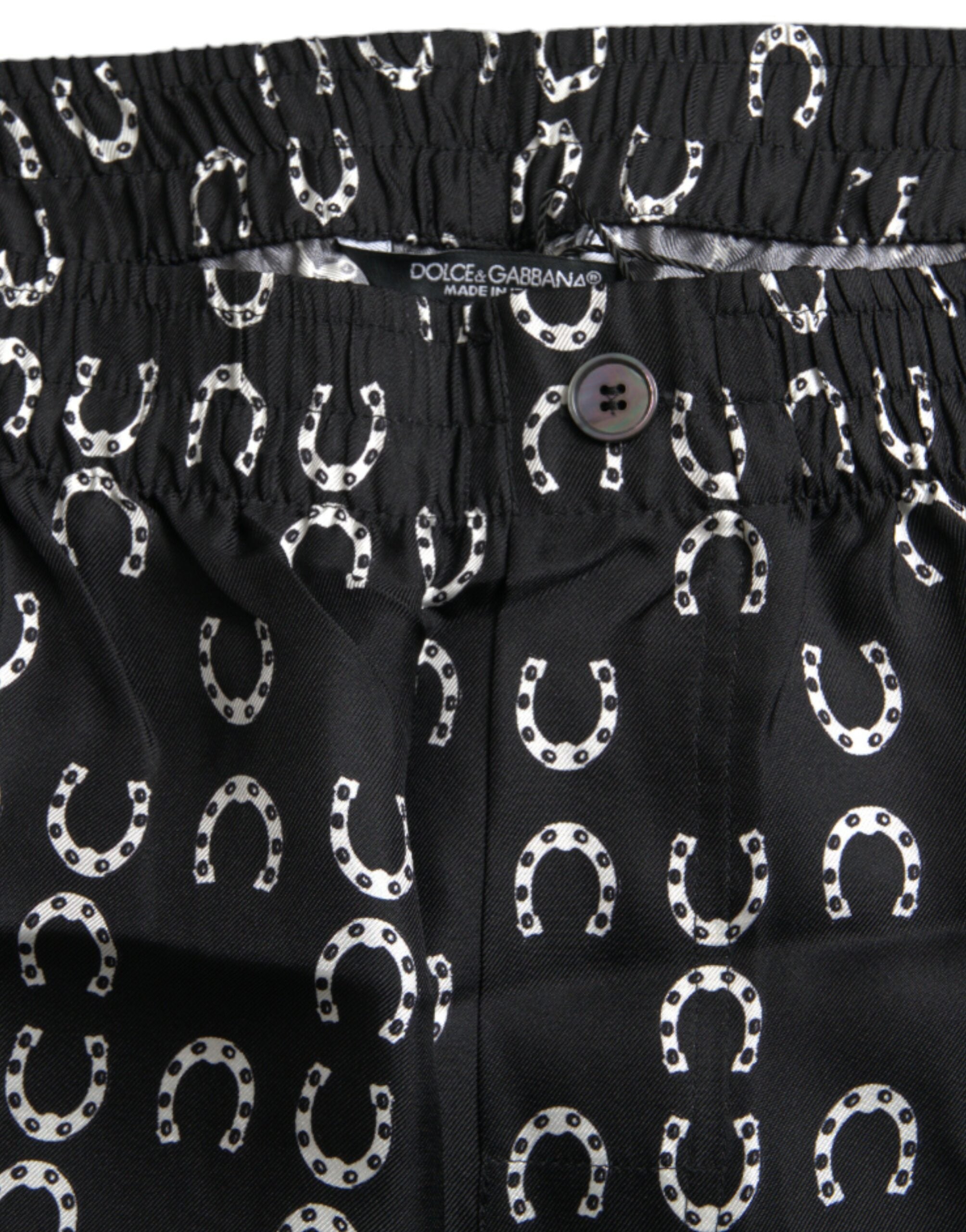 Dolce & Gabbana Black Horseshoe Print Silk Pants -   -  Dolce & Gabbana.