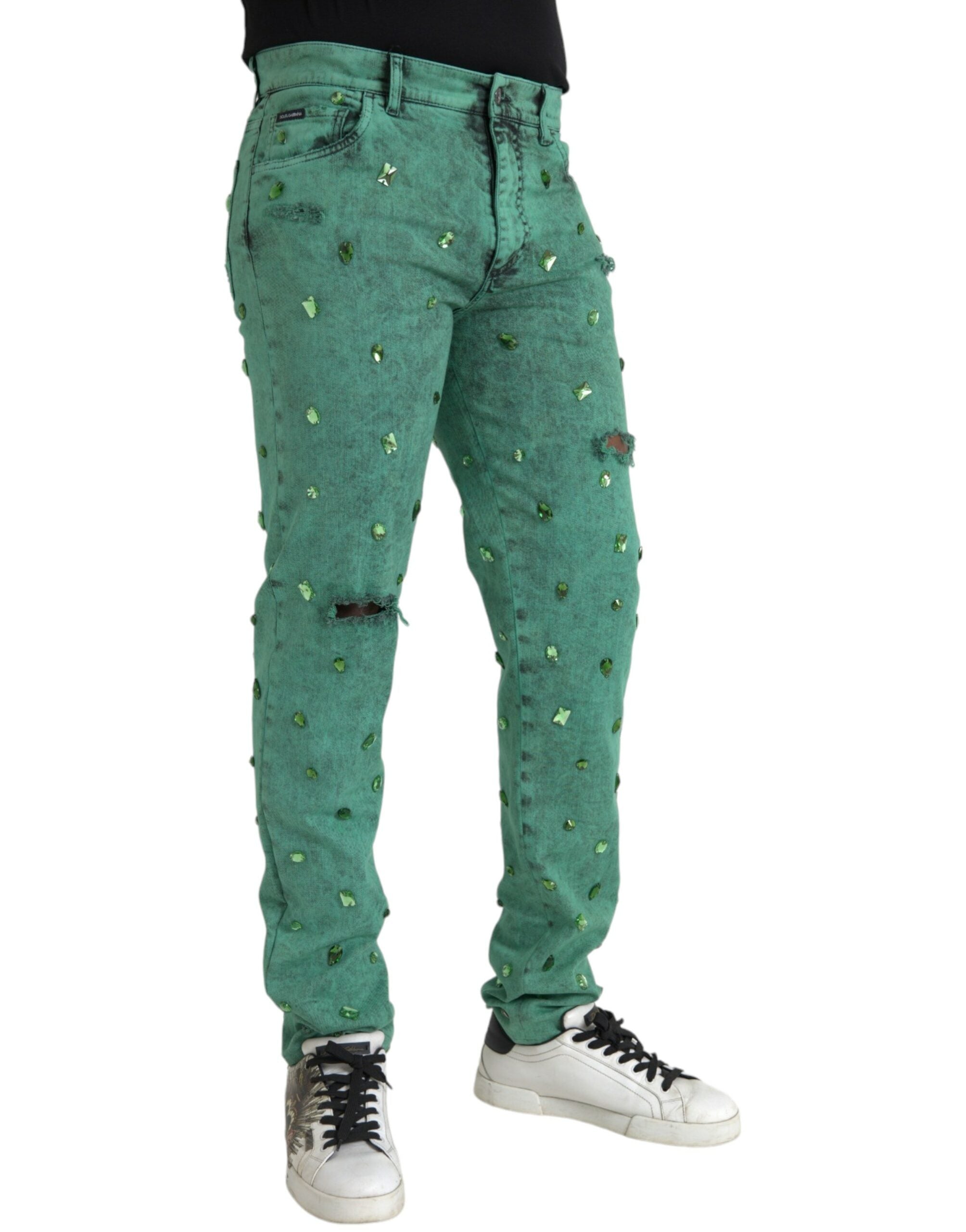 Dolce & Gabbana Green Crystals Cotton Stretch Slim Jeans -   -  Dolce & Gabbana.