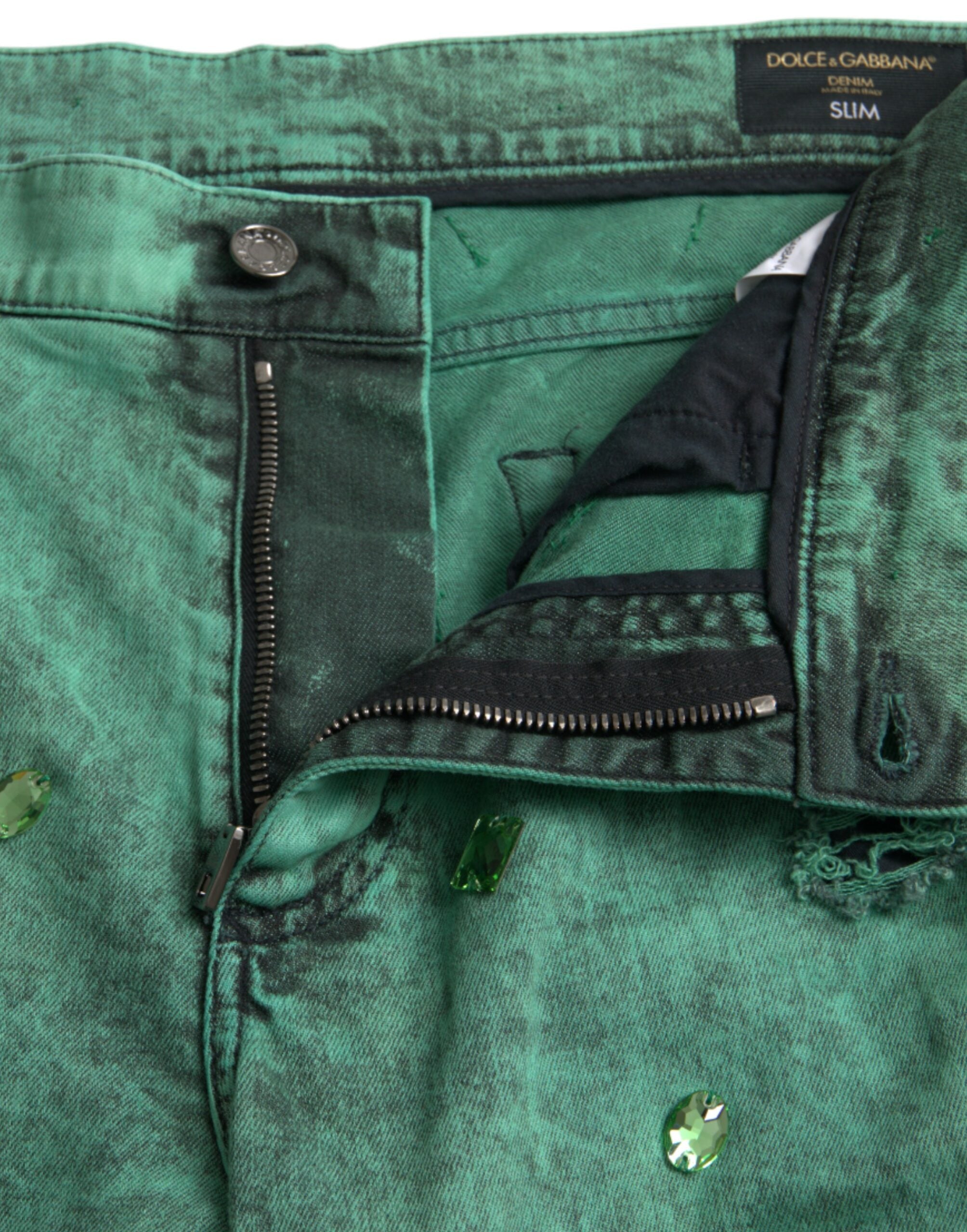 Dolce & Gabbana Green Crystals Cotton Stretch Slim Jeans -   -  Dolce & Gabbana.