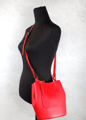 Burberry Lorne Small Red Pebbled Leather Bucket Crossbody Purse Bag -  Luxury Cross Body Bag for Women -  Burberry.