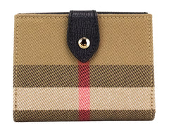 Burberry Luna Black Grained Leather House Check Canvas Coin Pouch Snap Wallet -   -  Burberry.