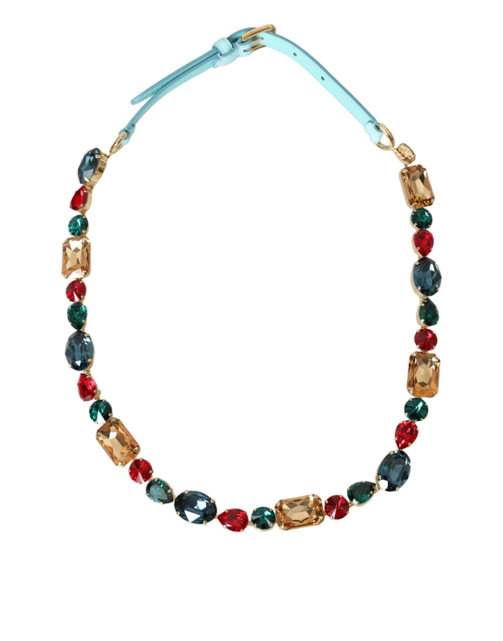 Dolce & Gabbana Light Blue Leather Crystal Chain Waist Belt -   -  Dolce & Gabbana.