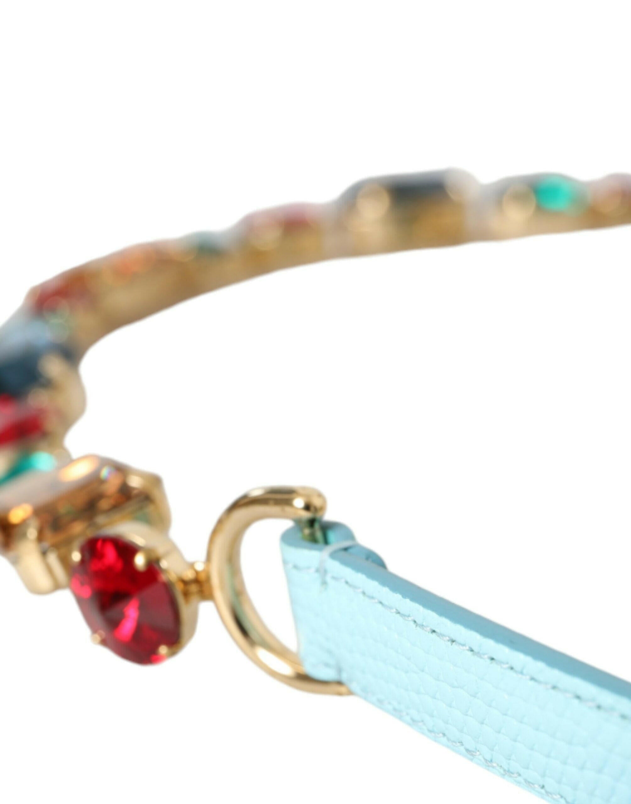 Dolce & Gabbana Light Blue Leather Crystal Chain Waist Belt -   -  Dolce & Gabbana.