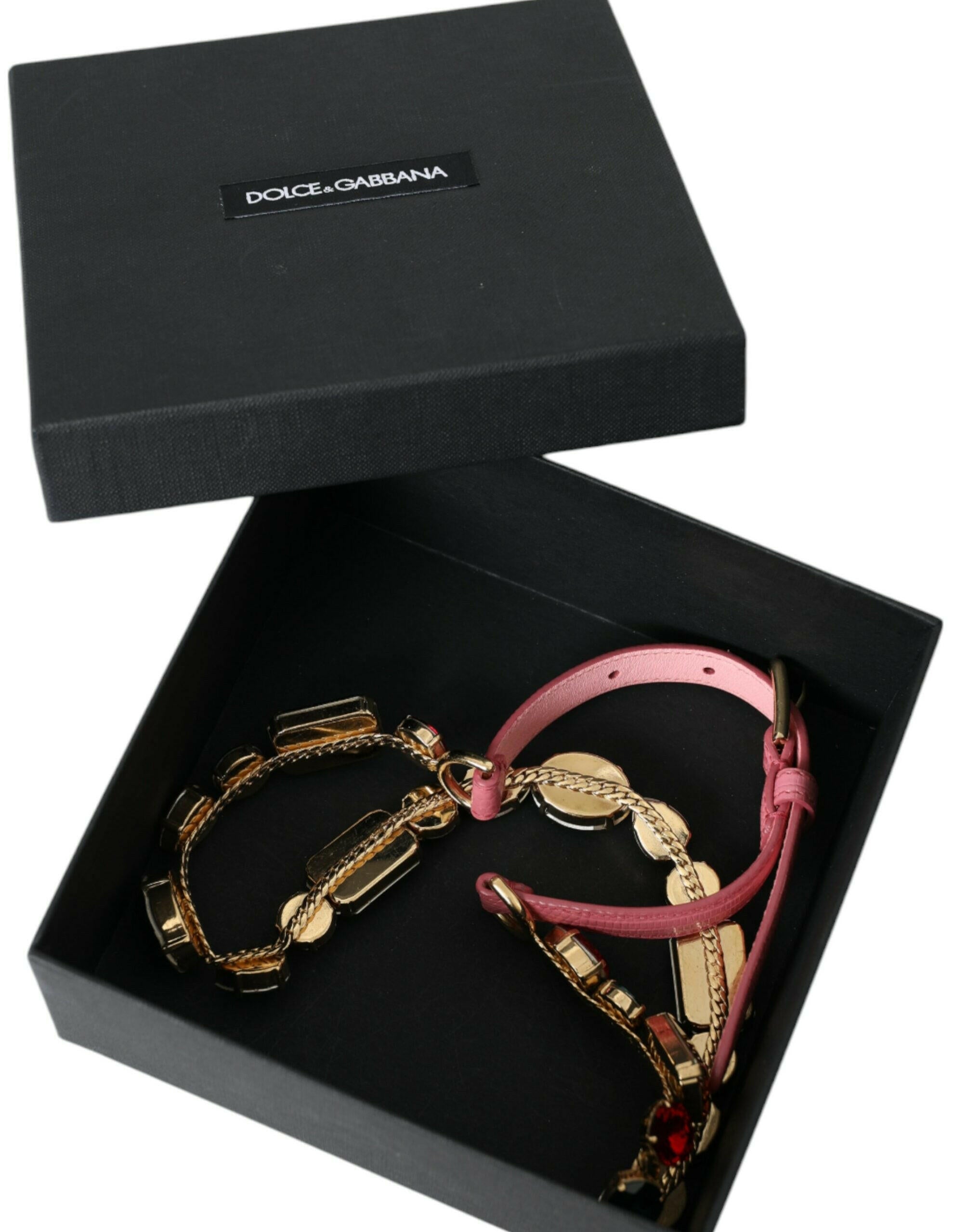 Dolce & Gabbana Pink Leather Crystal Chain Embellished Belt -   -  Dolce & Gabbana.