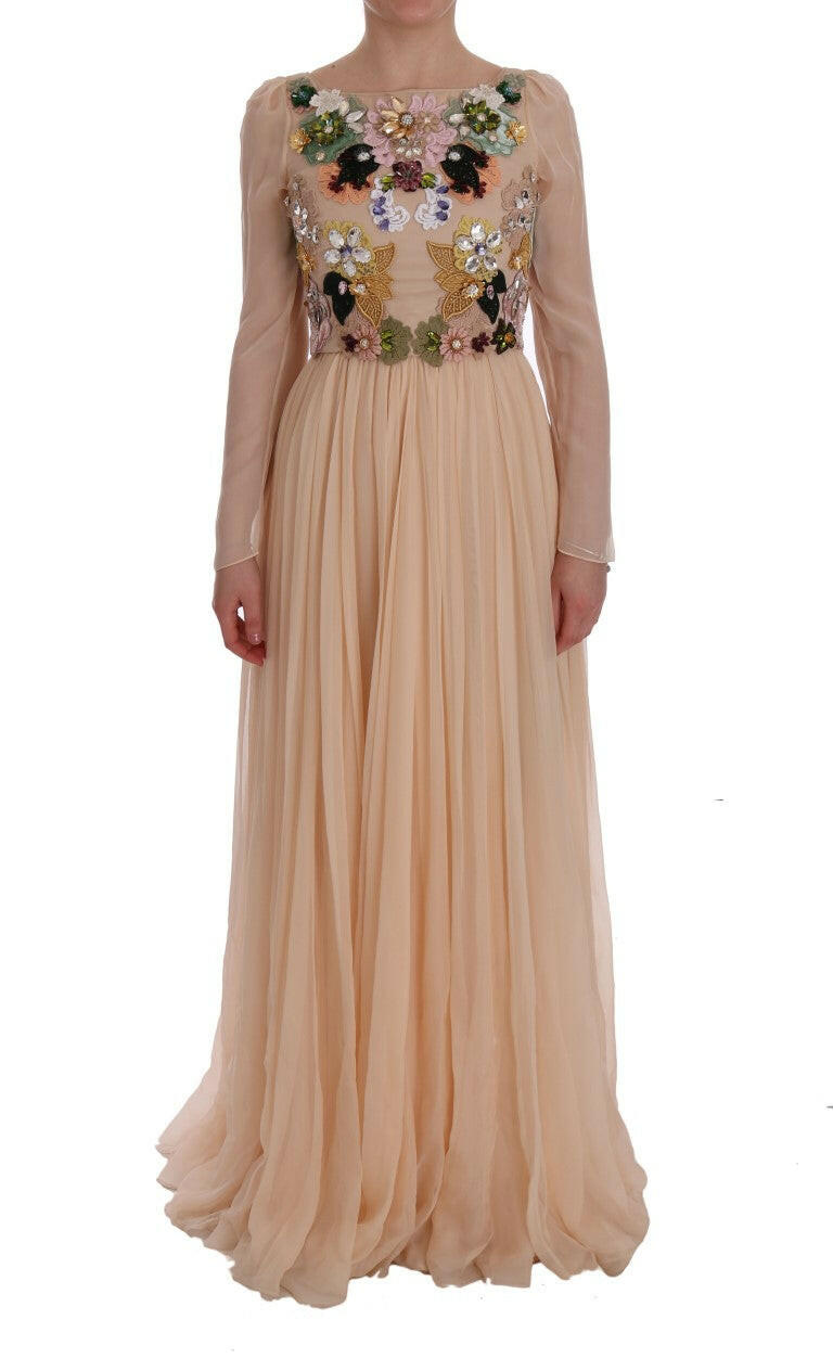 Dolce & Gabbana Pink Silk Floral Crystal Maxi Gown Dress -   -  Dolce & Gabbana.