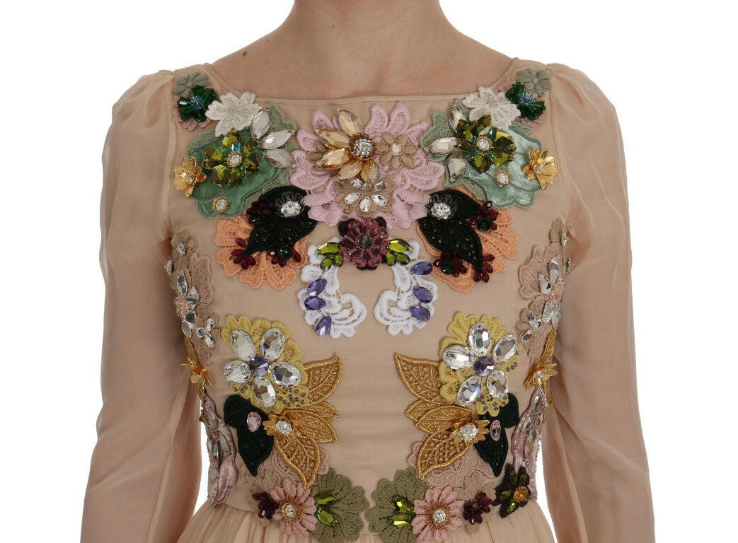 Dolce & Gabbana Pink Silk Floral Crystal Maxi Gown Dress -   -  Dolce & Gabbana.