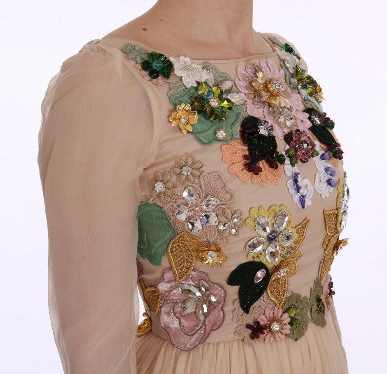 Dolce & Gabbana Pink Silk Floral Crystal Maxi Gown Dress -   -  Dolce & Gabbana.