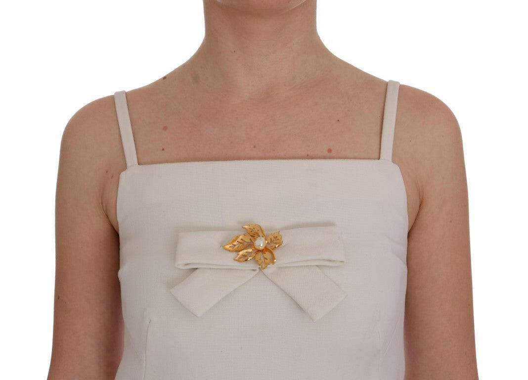 Dolce & Gabbana White Wool Stretch Brooch Shift Dress -   -  Dolce & Gabbana.