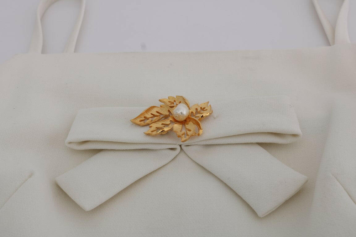 Dolce & Gabbana White Wool Stretch Brooch Shift Dress -   -  Dolce & Gabbana.